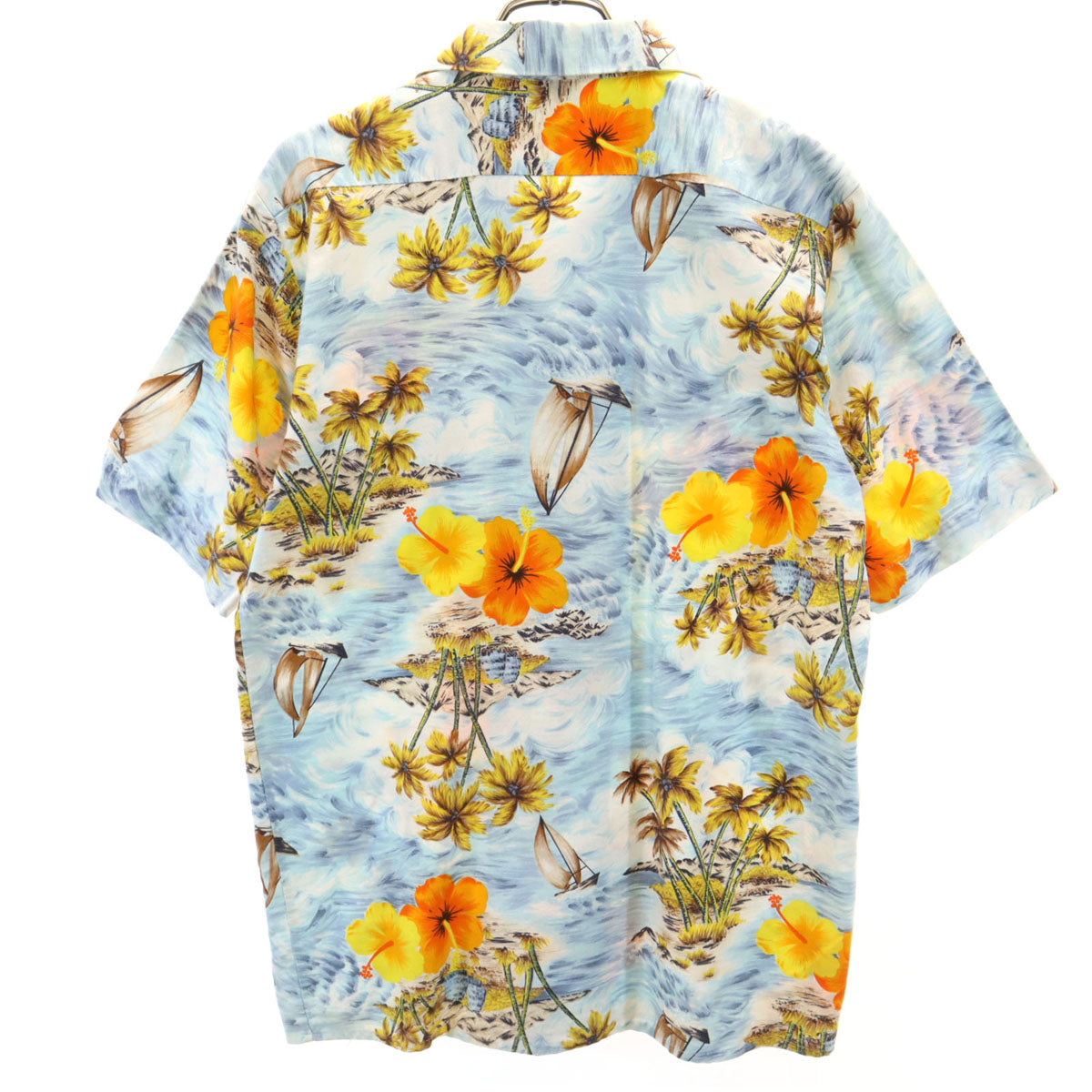 GOLD FISH 80s 90s オールド ハワイアン柄 半袖 アロハシャツ 水色系 開襟 メンズ