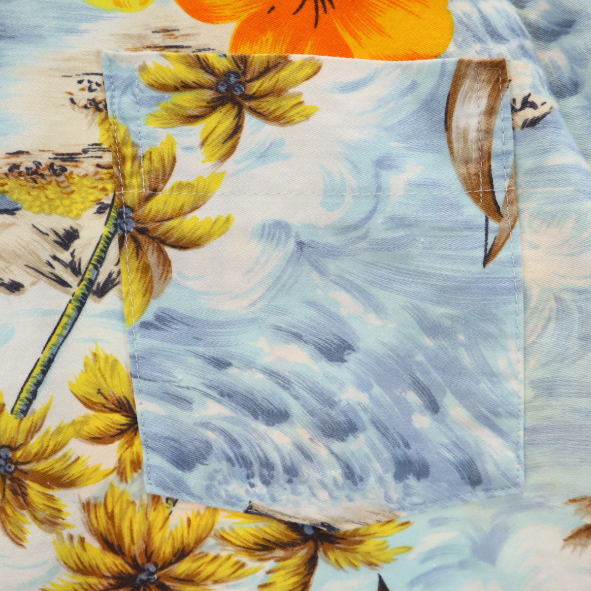 GOLD FISH 80s 90s オールド ハワイアン柄 半袖 アロハシャツ 水色系 開襟 メンズ