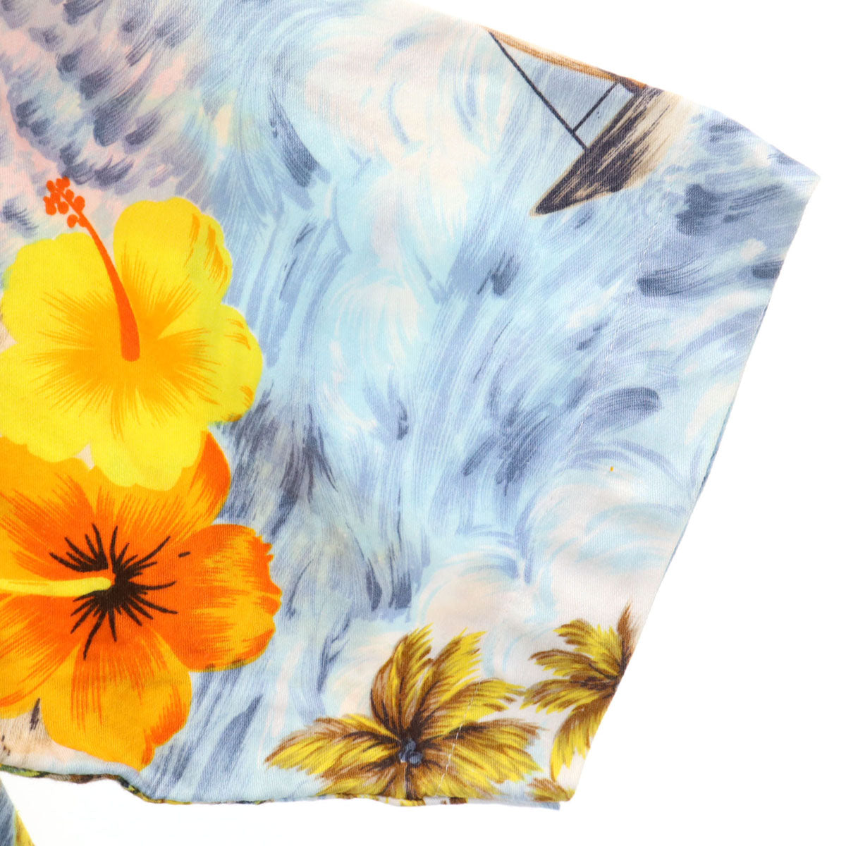 GOLD FISH 80s 90s オールド ハワイアン柄 半袖 アロハシャツ 水色系 開襟 メンズ