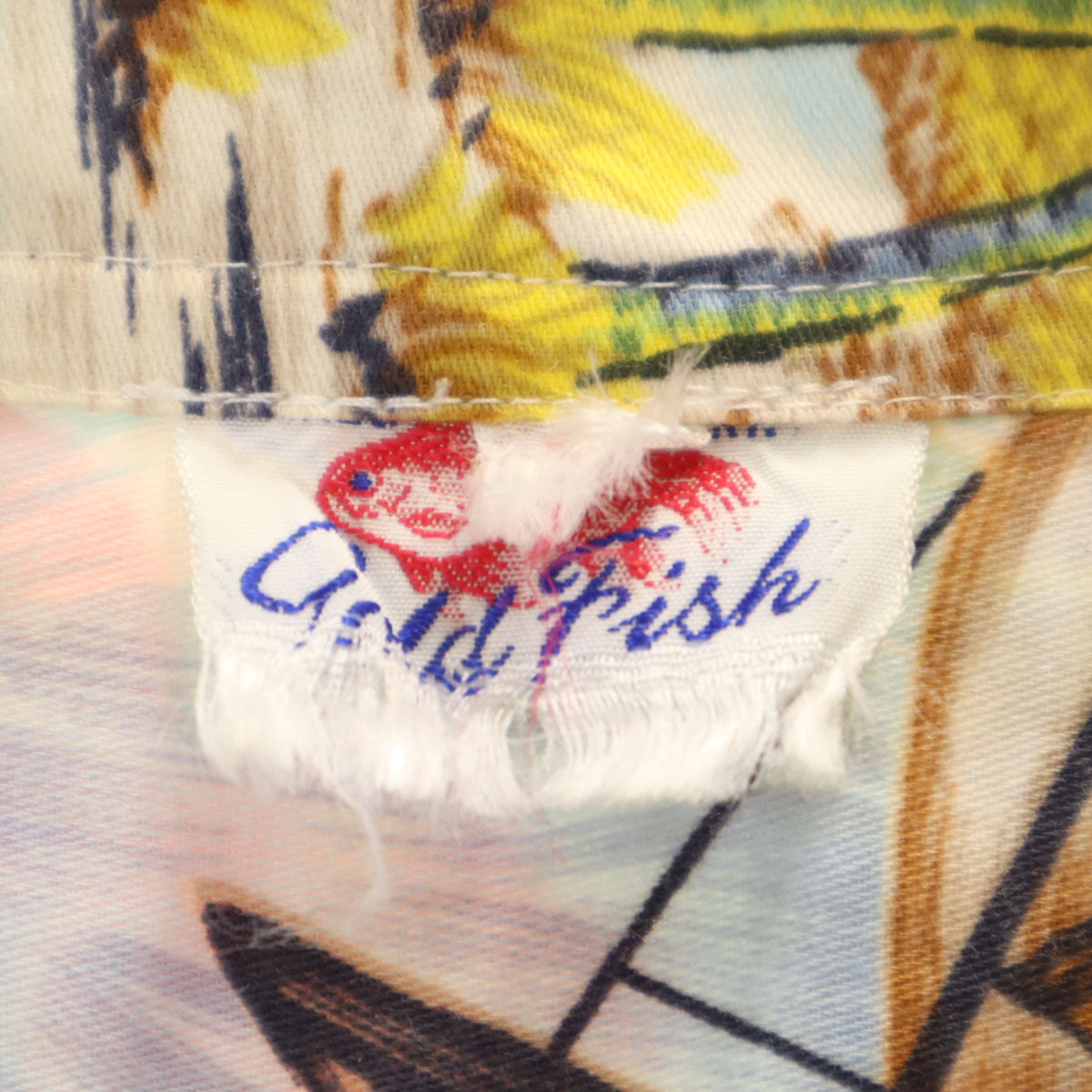 GOLD FISH 80s 90s オールド ハワイアン柄 半袖 アロハシャツ 水色系 開襟 メンズ