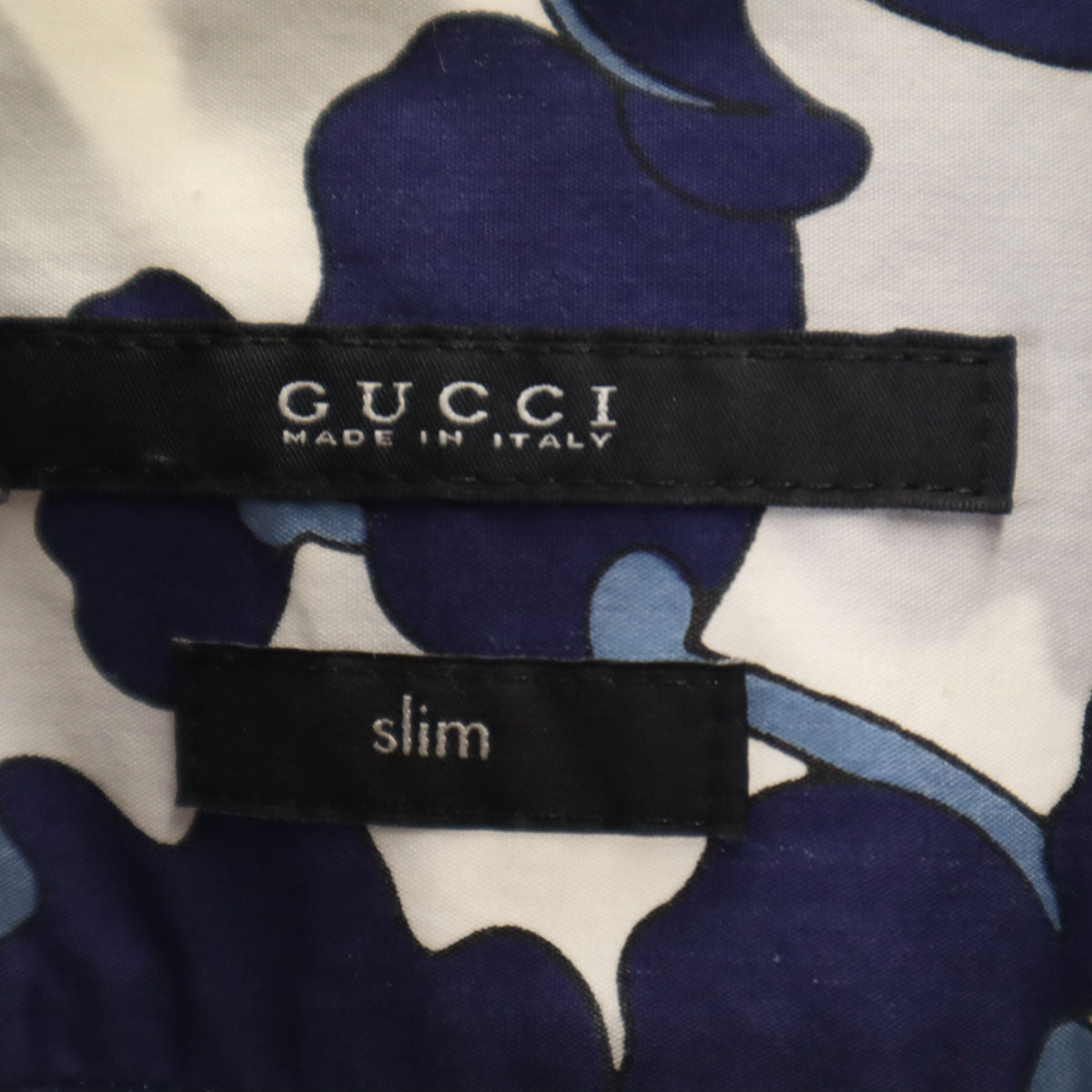 GUCCI グッチ イタリア製 シルクブレンド 総柄 長袖 シャツ 42 ネイビー メンズ