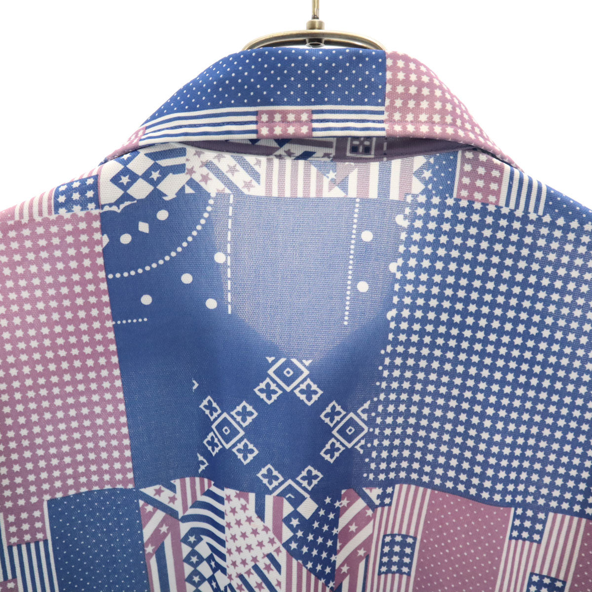 70s ヴィンテージ 総柄 長袖 シャツ ブルー系 メンズ