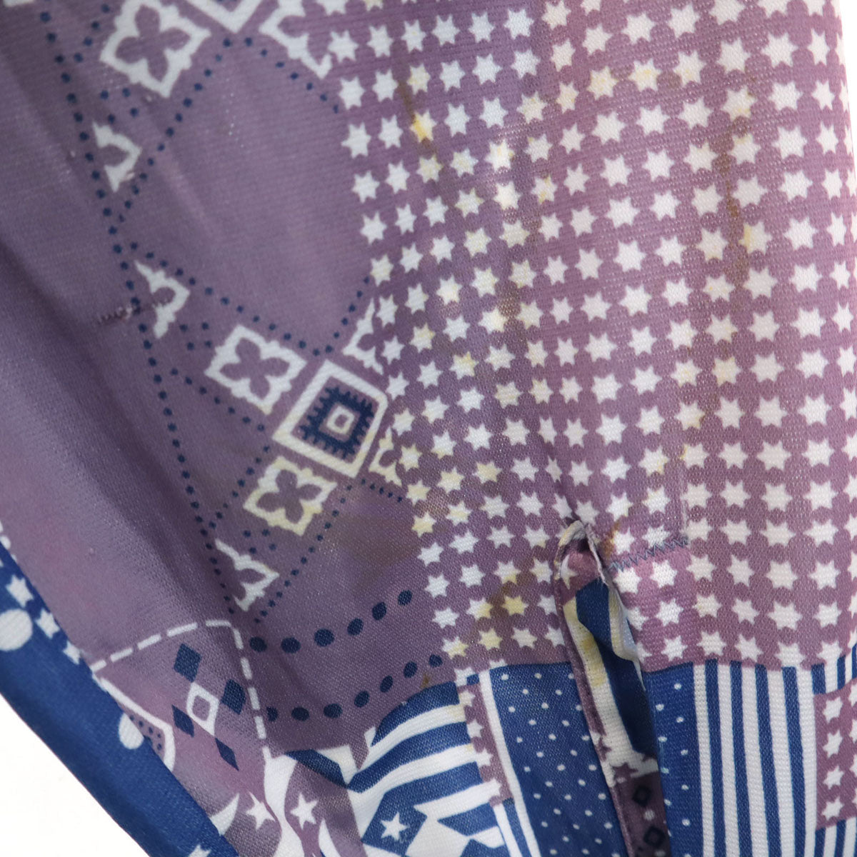 70s ヴィンテージ 総柄 長袖 シャツ ブルー系 メンズ