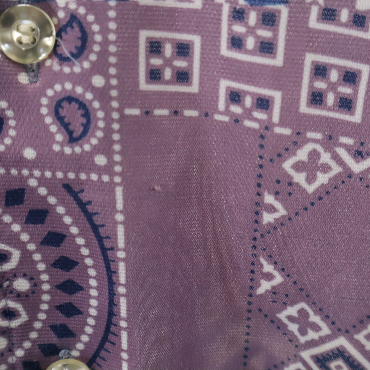 70s ヴィンテージ 総柄 長袖 シャツ ブルー系 メンズ