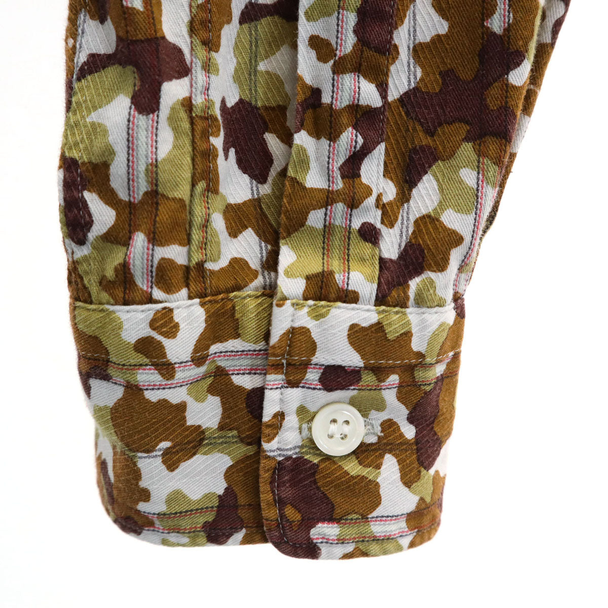 COMME des GARCONS HOMME PLUS コムデギャルソンオムプリュス 1997年 90s 日本製 オールド カモフラ ストライプ柄 長袖 シャツ ブラウン系 迷彩 メンズ