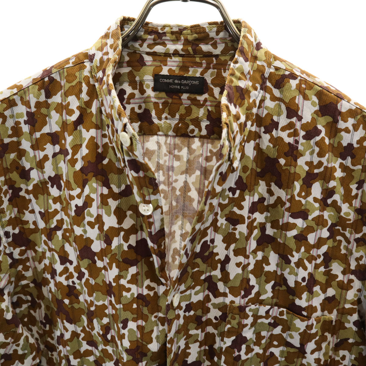 COMME des GARCONS HOMME PLUS コムデギャルソンオムプリュス 1997年 90s 日本製 オールド カモフラ ストライプ柄 長袖 シャツ ブラウン系 迷彩 メンズ