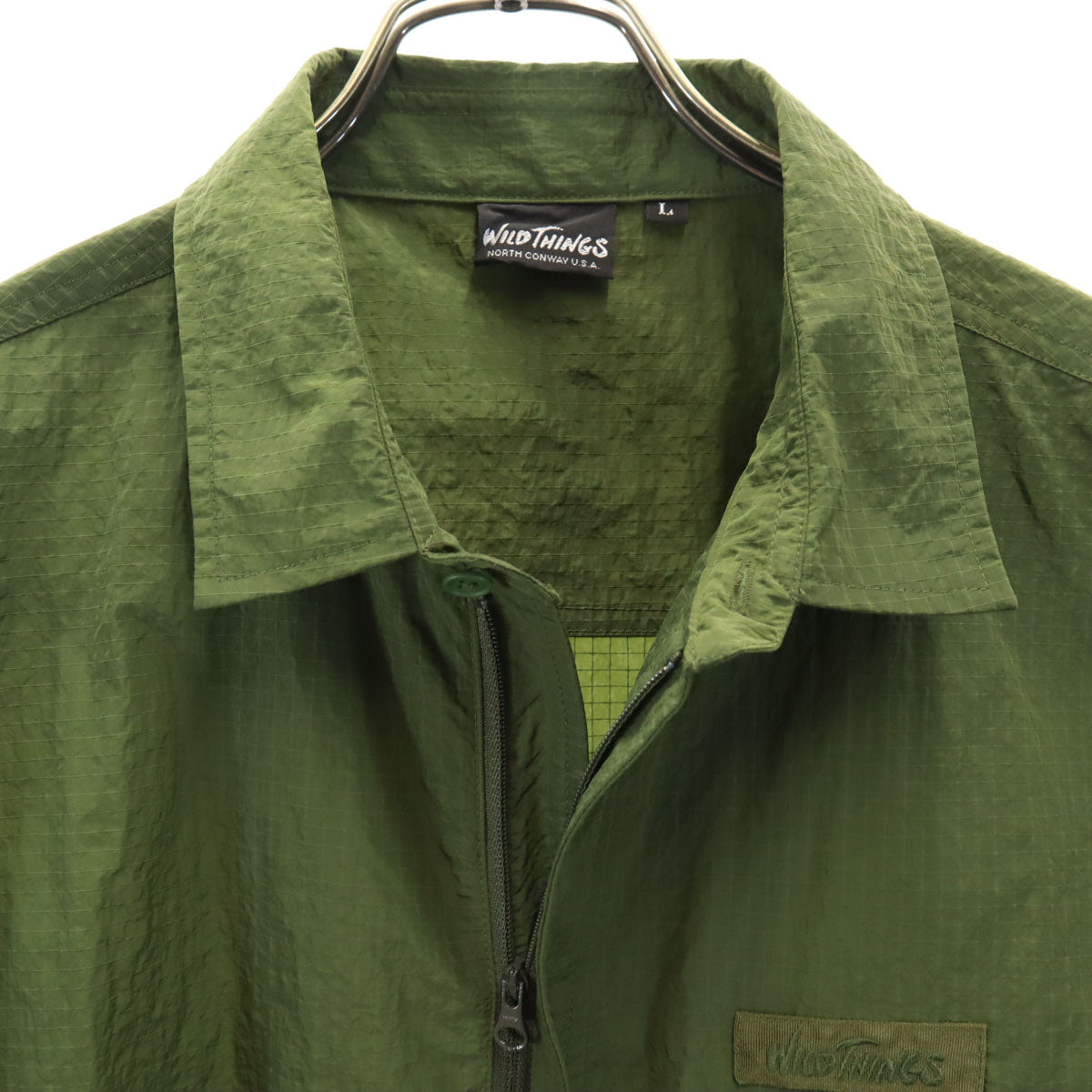 WILDTHINGS ワイルドシングス 半袖 ジップ シャツ L カーキ メンズ