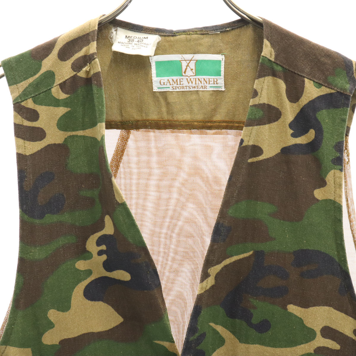 GAME WINNER ゲームウィナー 70s ヴィンテージ カモフラ柄 メッシュ切替 ハンティング ベスト M カーキ 迷彩 メンズ