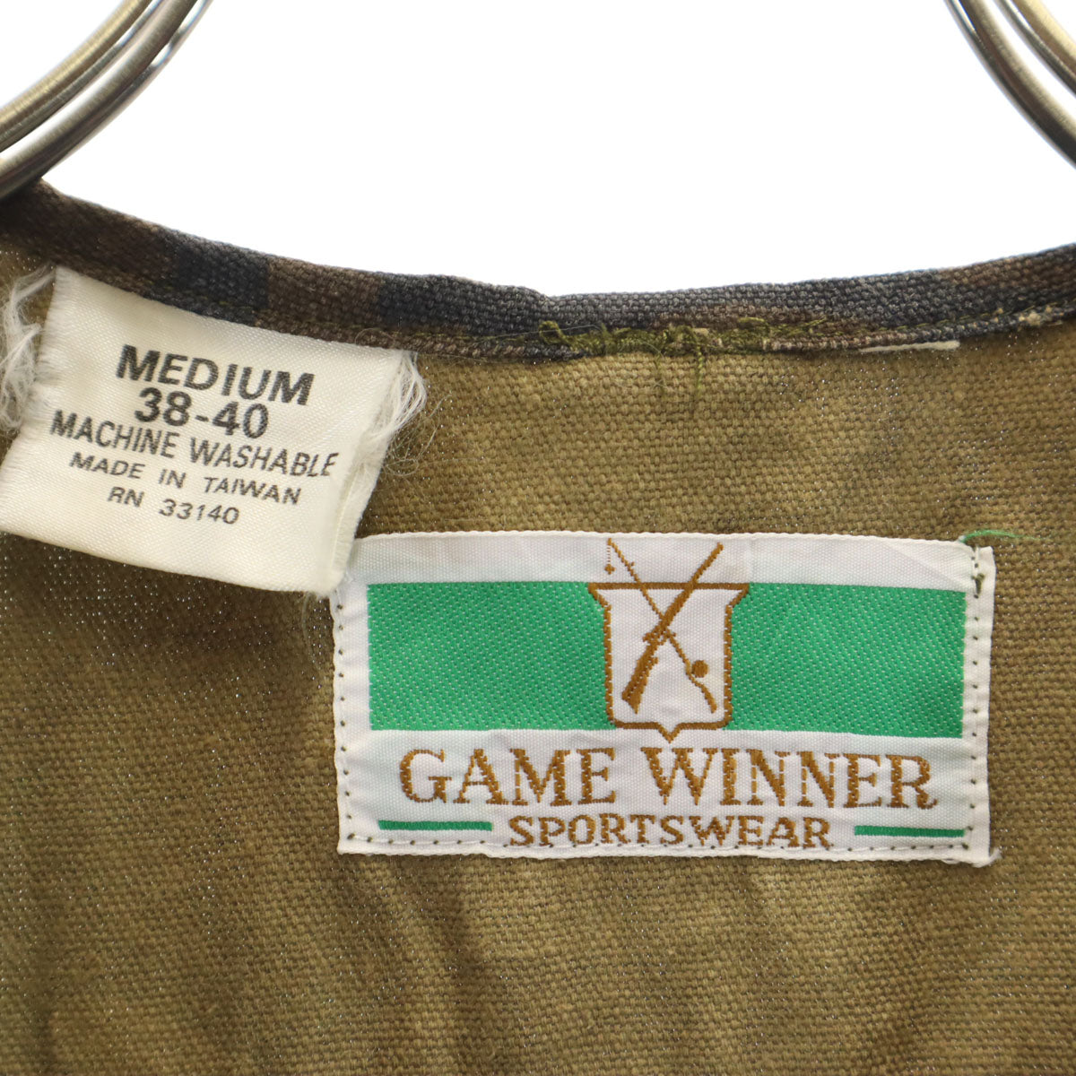 GAME WINNER ゲームウィナー 70s ヴィンテージ カモフラ柄 メッシュ切替 ハンティング ベスト M カーキ 迷彩 メンズ