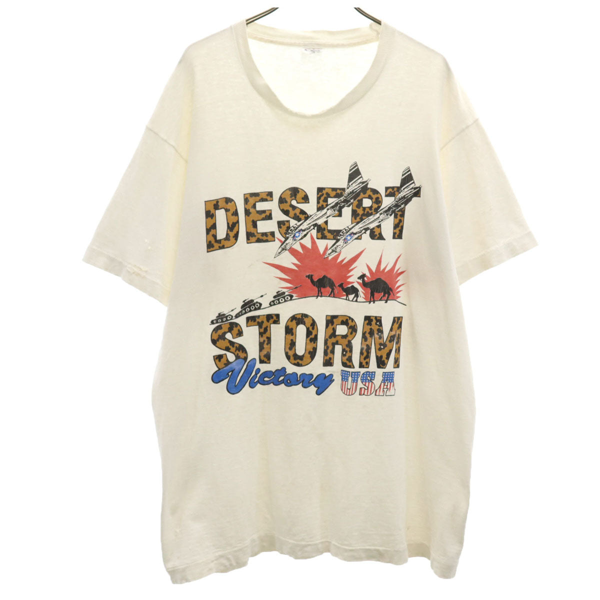 90s オールド USA製 DESERT STORM ラクダ プリント 半袖 Tシャツ XL ホワイト シングルステッチ メンズ