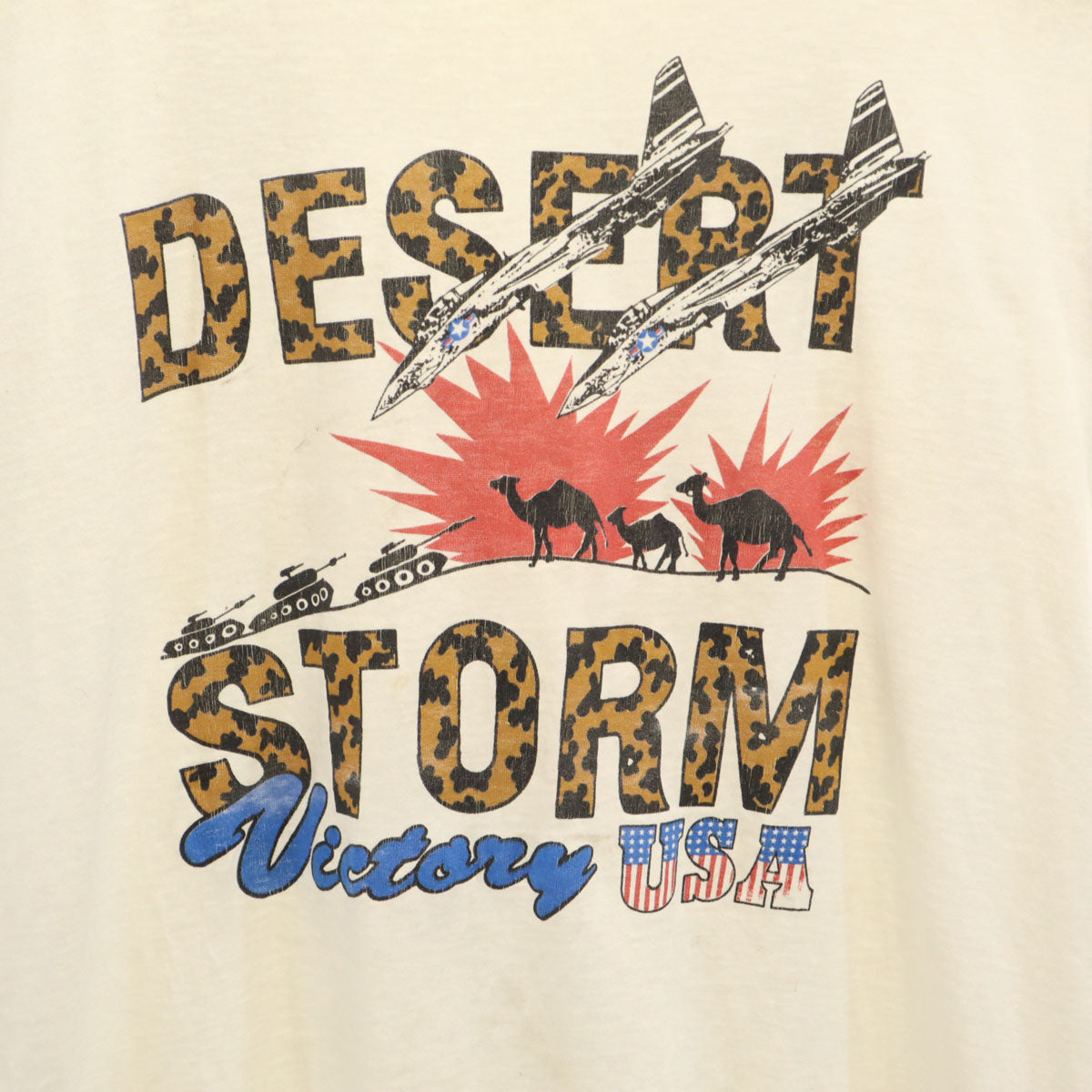 90s オールド USA製 DESERT STORM ラクダ プリント 半袖 Tシャツ XL ホワイト シングルステッチ メンズ