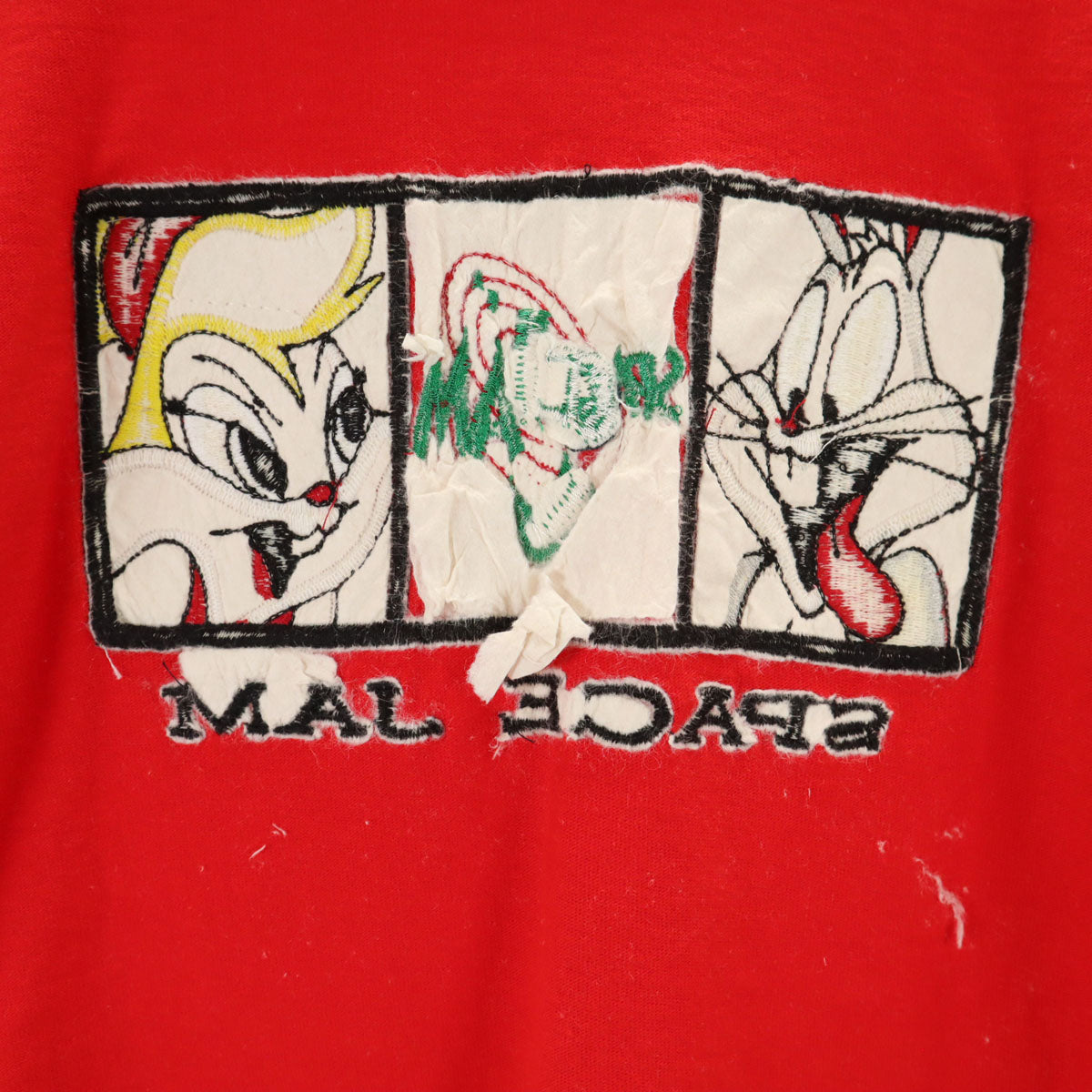 LOONEY TUNES ルーニーテューンズ 90s USA製 オールド SPACE JAM 刺繍 半袖 Tシャツ XL レッド レディース