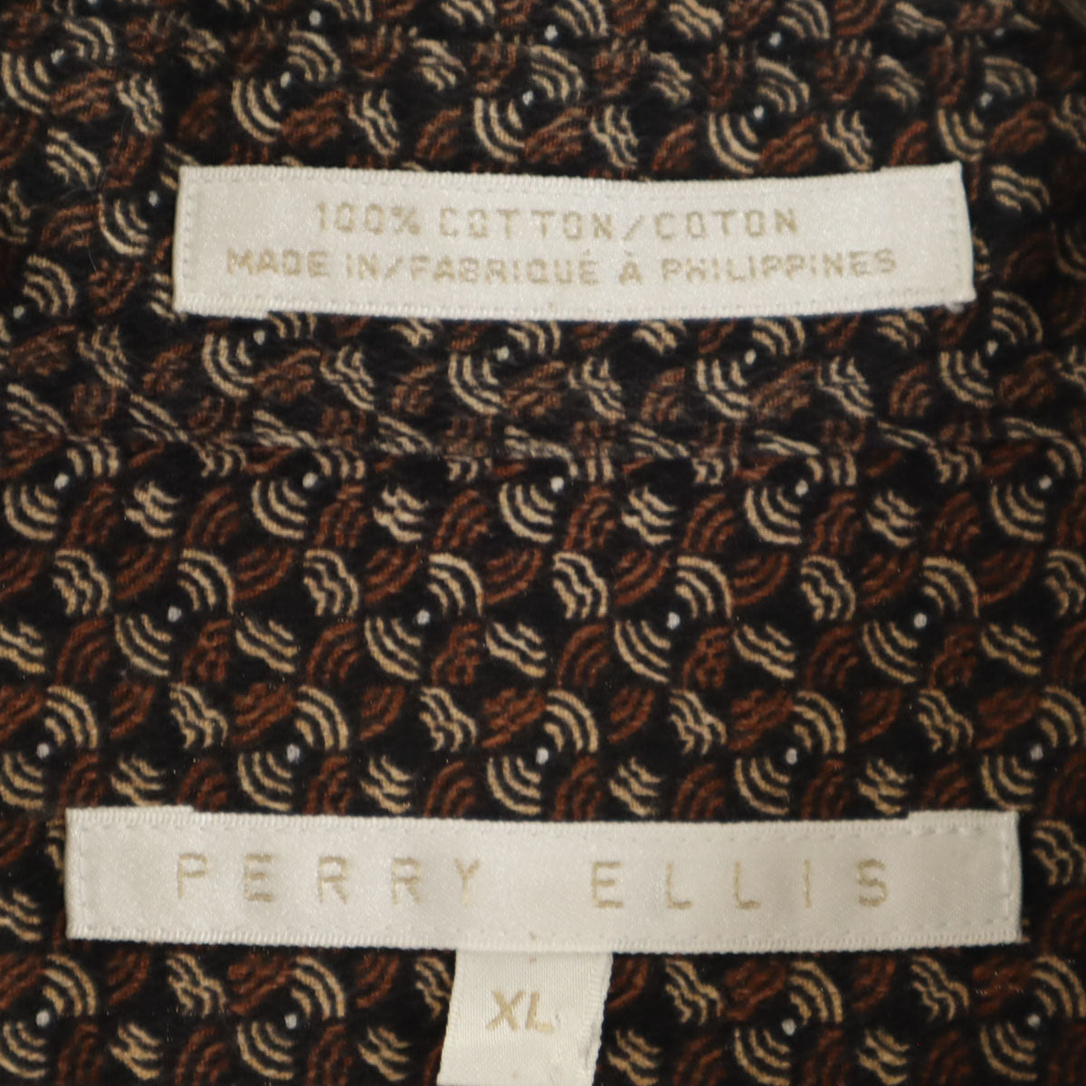 PERRY ELLIS ペリー エリス 90s オールド 総柄 半袖 シャツ XL ブラウン系 メンズ