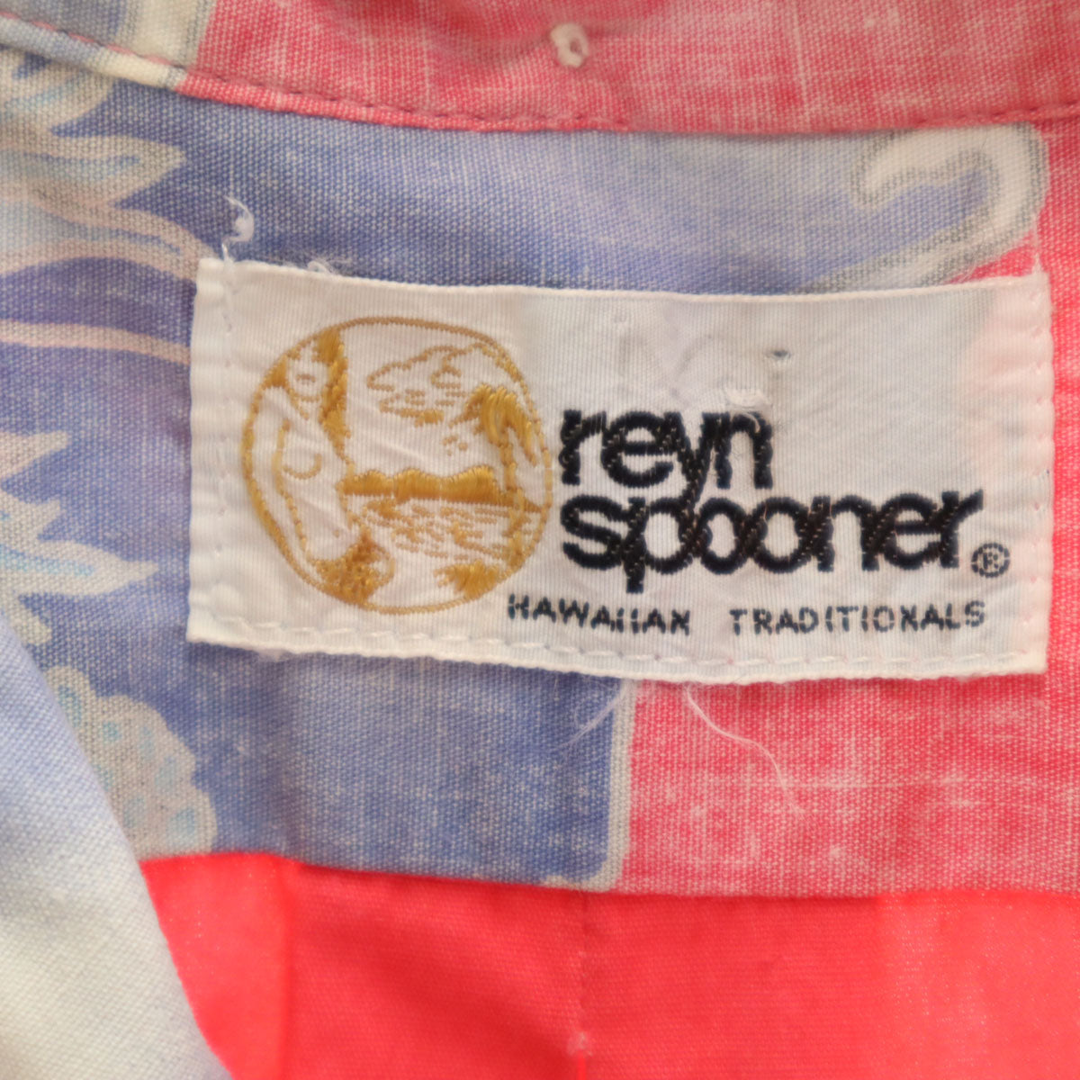 reyn spooner レインスプーナー 80s 金タグ ヴィンテージ リバースプリント ハイビスカス柄 半袖 ボタンダウン アロハシャツ レッド系 プルオーバー メンズ