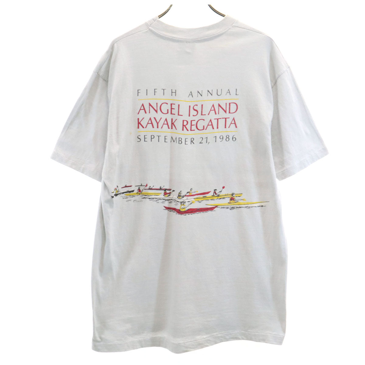 Hanes ヘインズ 80s USA製 ヴィンテージ カヤック プリント 半袖 Tシャツ L グレー BEEFY-T シングルステッチ メンズ