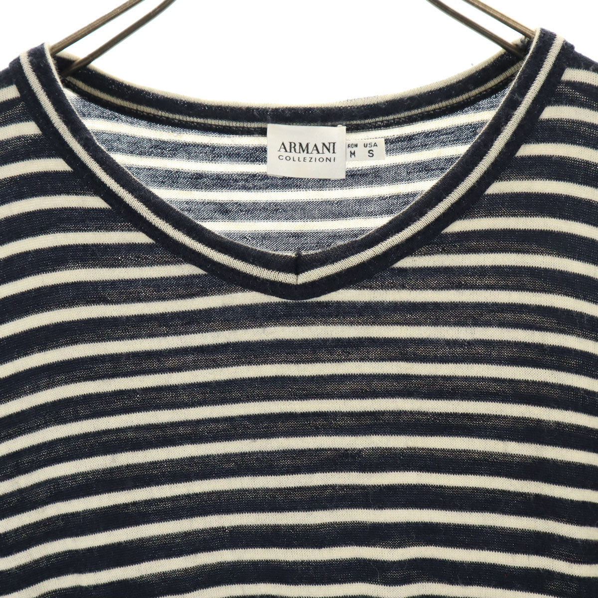 ARMANI COLLEZIONI アルマーニコレッツォーニ ボーダー柄 半袖 ニット M 濃紺 レディース