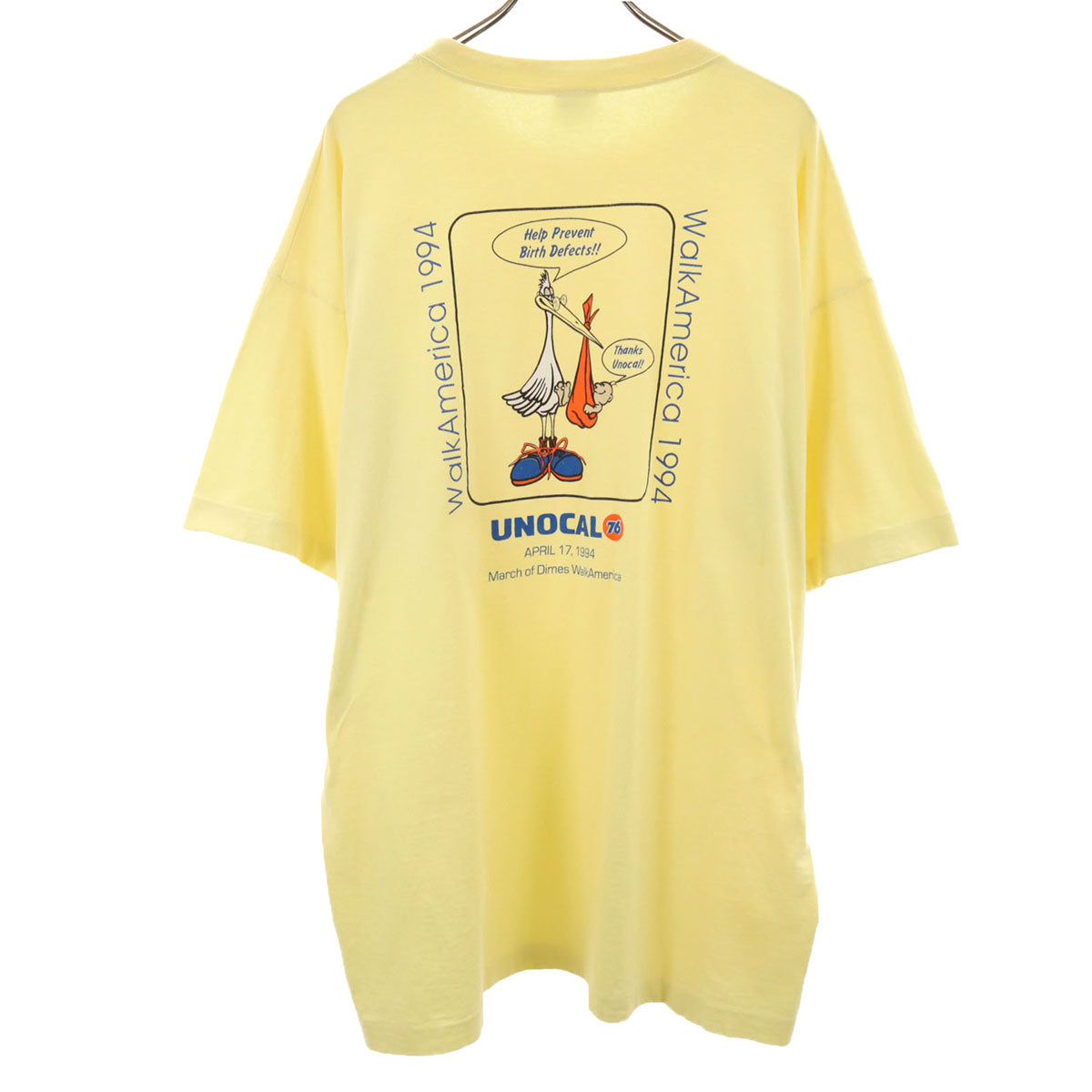 PRETTY＆HANDSOME 90s USA製 オールド バックプリント UNOCAL76 半袖 Tシャツ XXL イエロー シングルステッチ 企業モノ ビッグサイズ メンズ