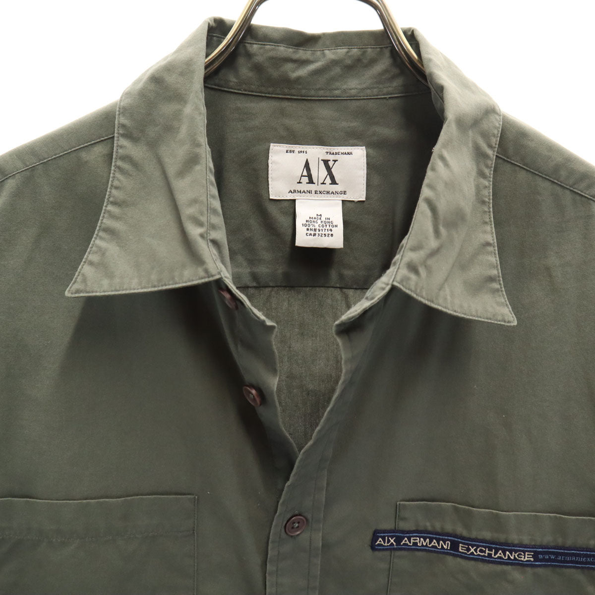 ARMANI EXCHANGE アルマーニエクスチェンジ 90s オールド 半袖 ミリタリーシャツ M カーキ メンズ