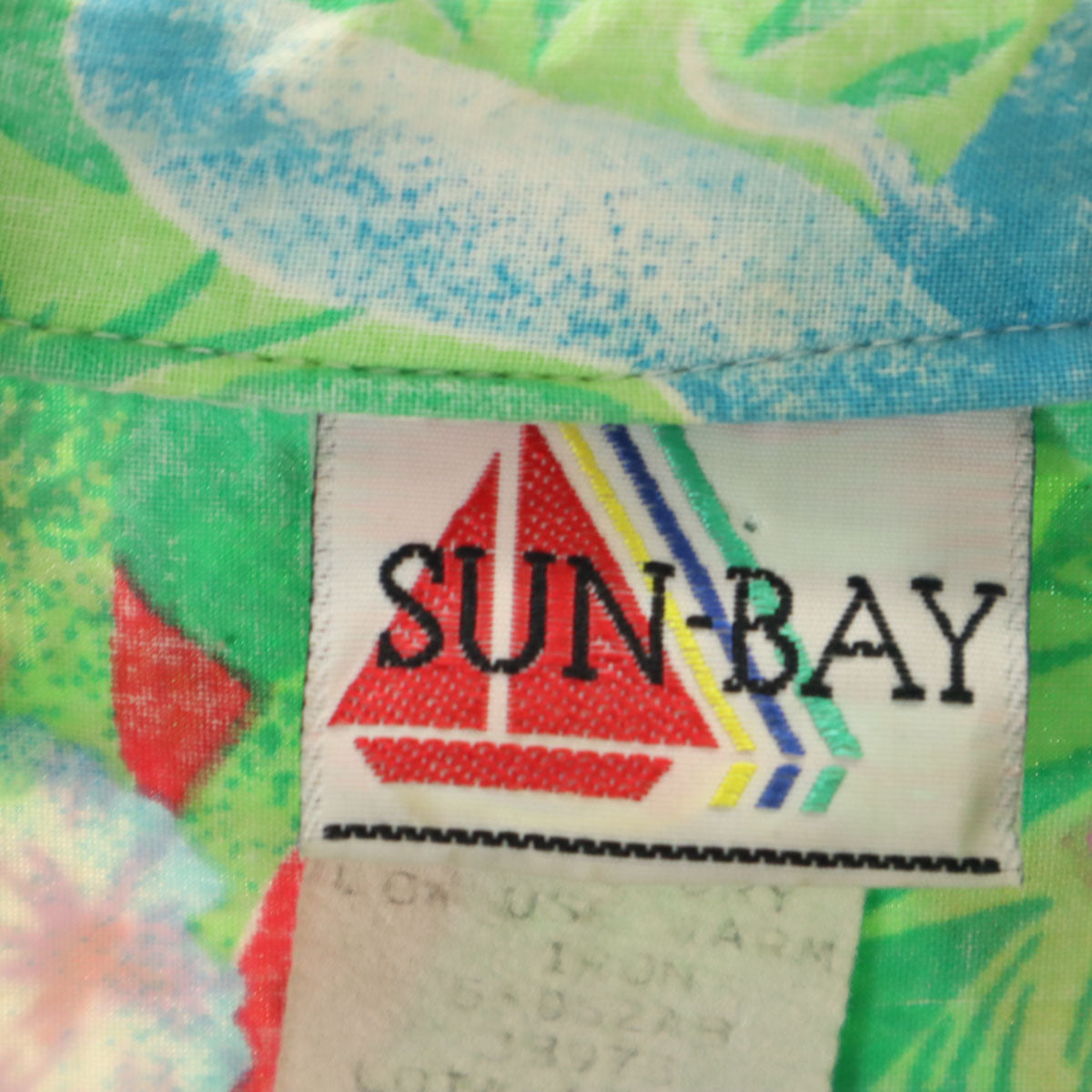 SUN BAY 90s USA製 オールド リバースプリント 半袖 ハーフボタン アロハシャツ L グリーン系 メンズ