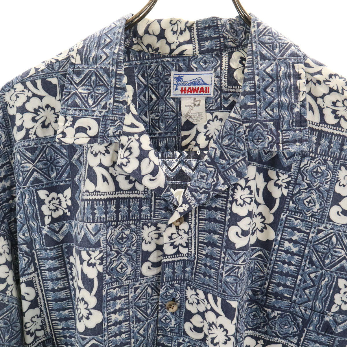 HAWAII 80s 90s USA製 オールド リバースプリント 半袖 アロハシャツ ブルー系 メンズ