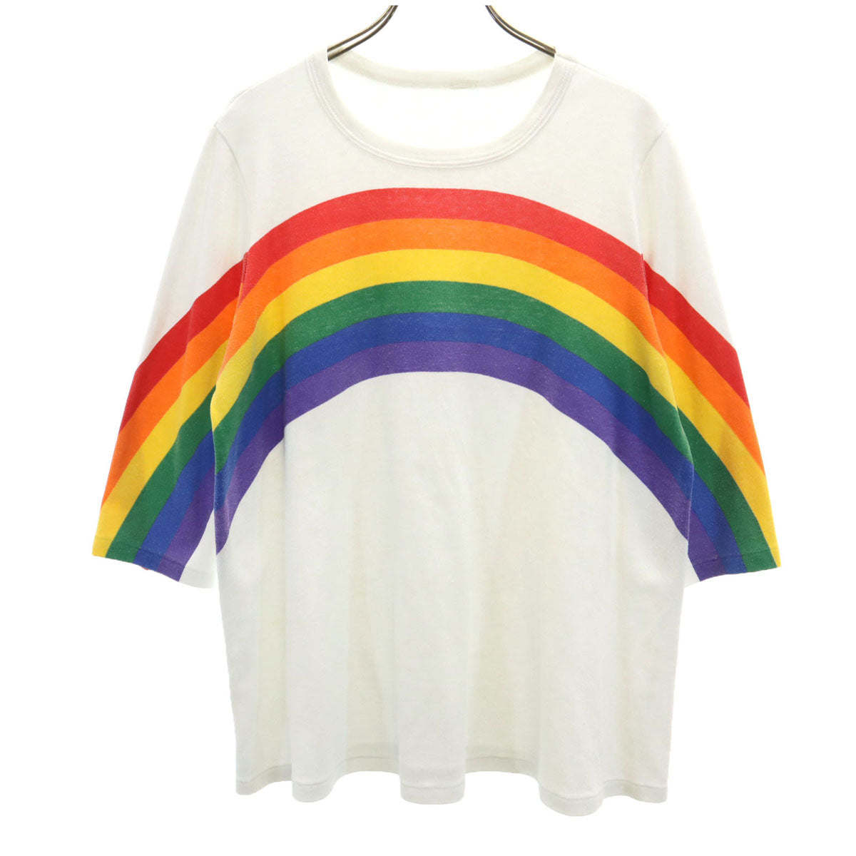 80s 90s オールド 5分袖 Tシャツ 白 虹 レインボー メンズ