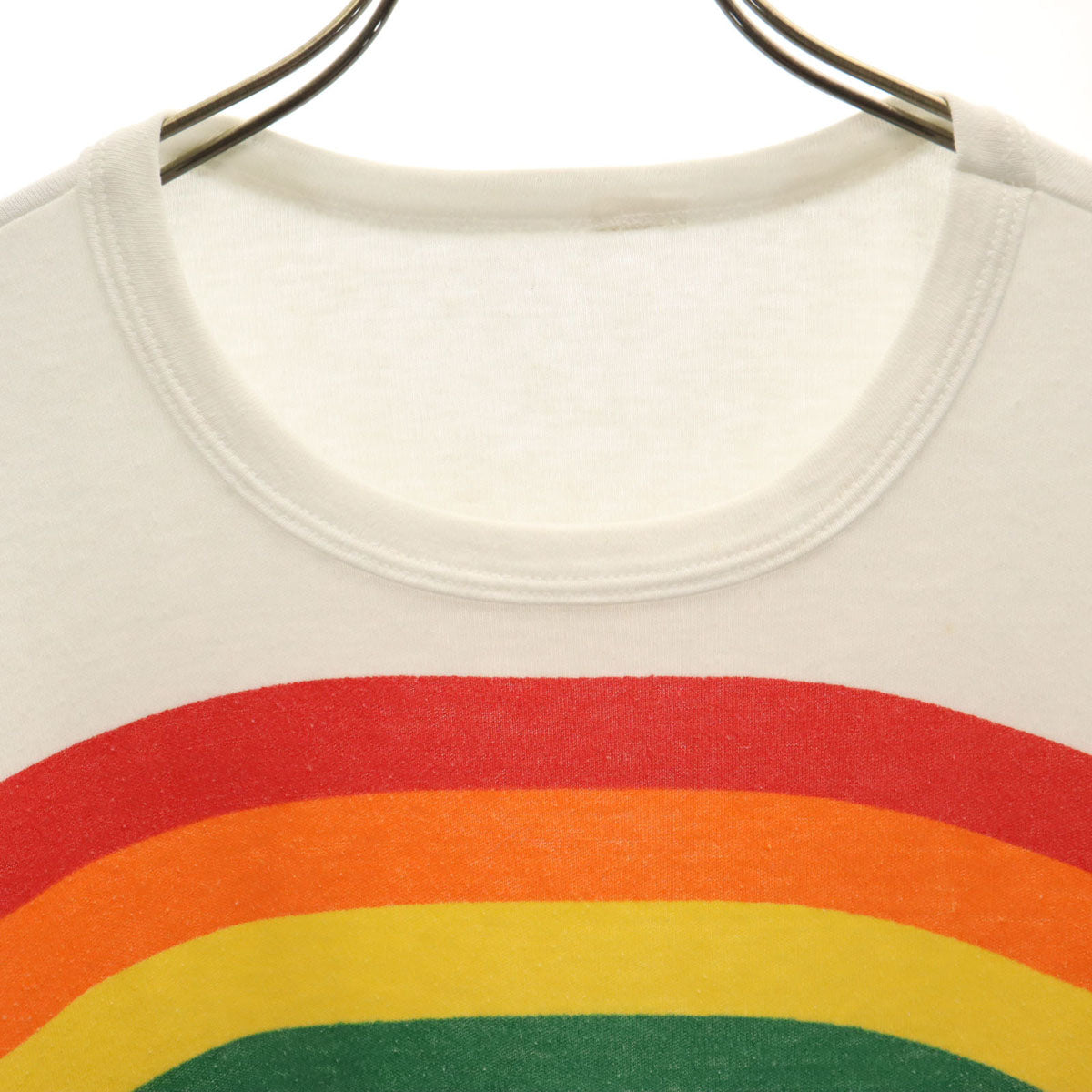 80s 90s オールド 5分袖 Tシャツ 白 虹 レインボー メンズ