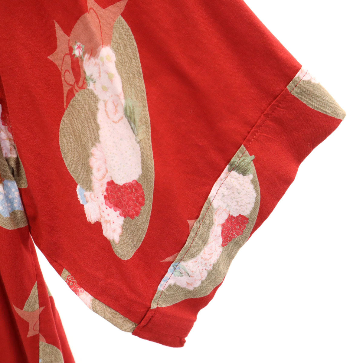 PINK HOUSE ピンクハウス 麦わら帽子柄 半袖 オープンカラーシャツ レッド レディース