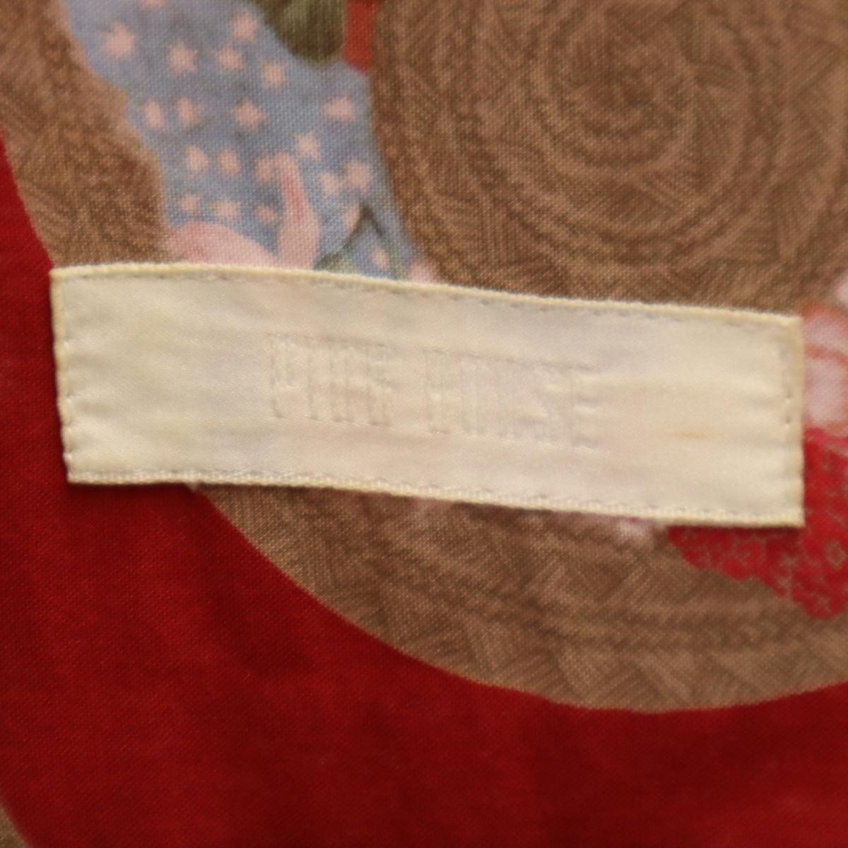 PINK HOUSE ピンクハウス 麦わら帽子柄 半袖 オープンカラーシャツ レッド レディース