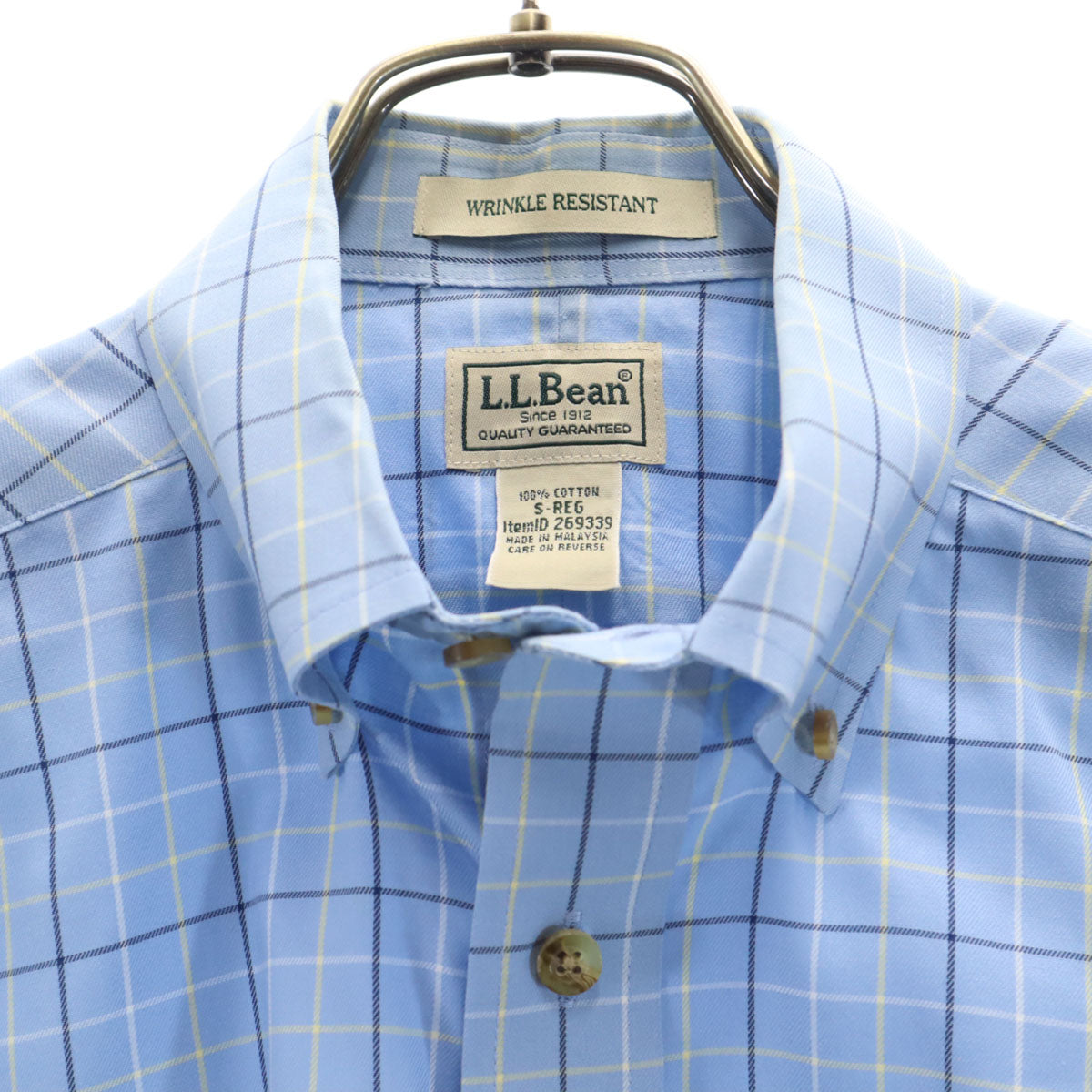 L.L.Bean エルエルビーン チェック柄 半袖 ボタンダウンシャツ S ブルー系 アウトドア メンズ
