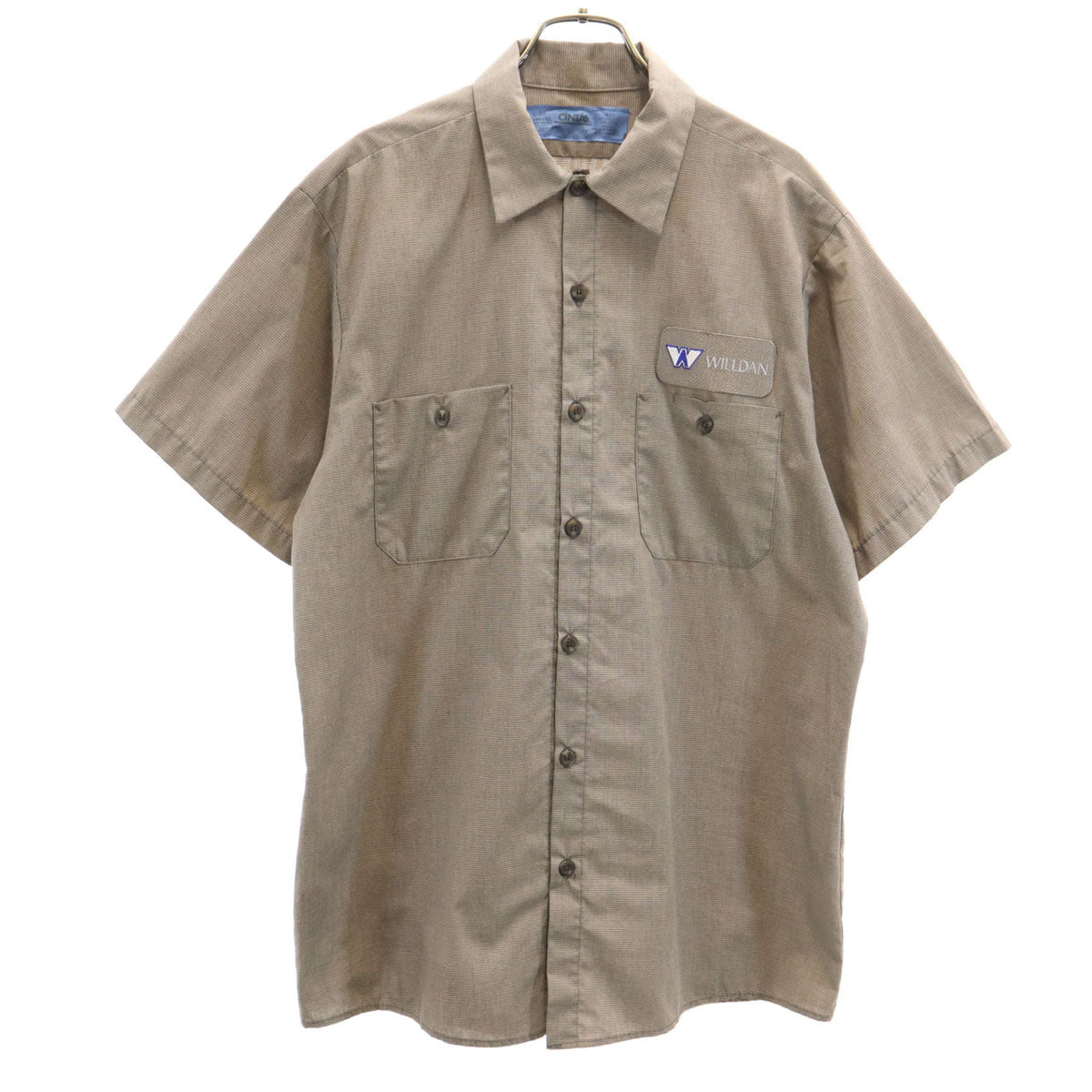 CINTAS シンタス 90s オールド willdan 刺繍 半袖 ワークシャツ L ブラウン系 企業モノ メンズ