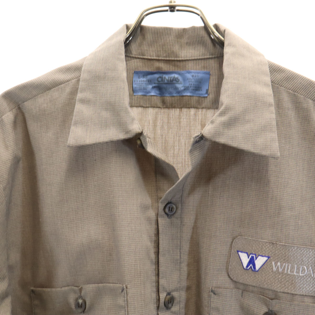 CINTAS シンタス 90s オールド willdan 刺繍 半袖 ワークシャツ L ブラウン系 企業モノ メンズ
