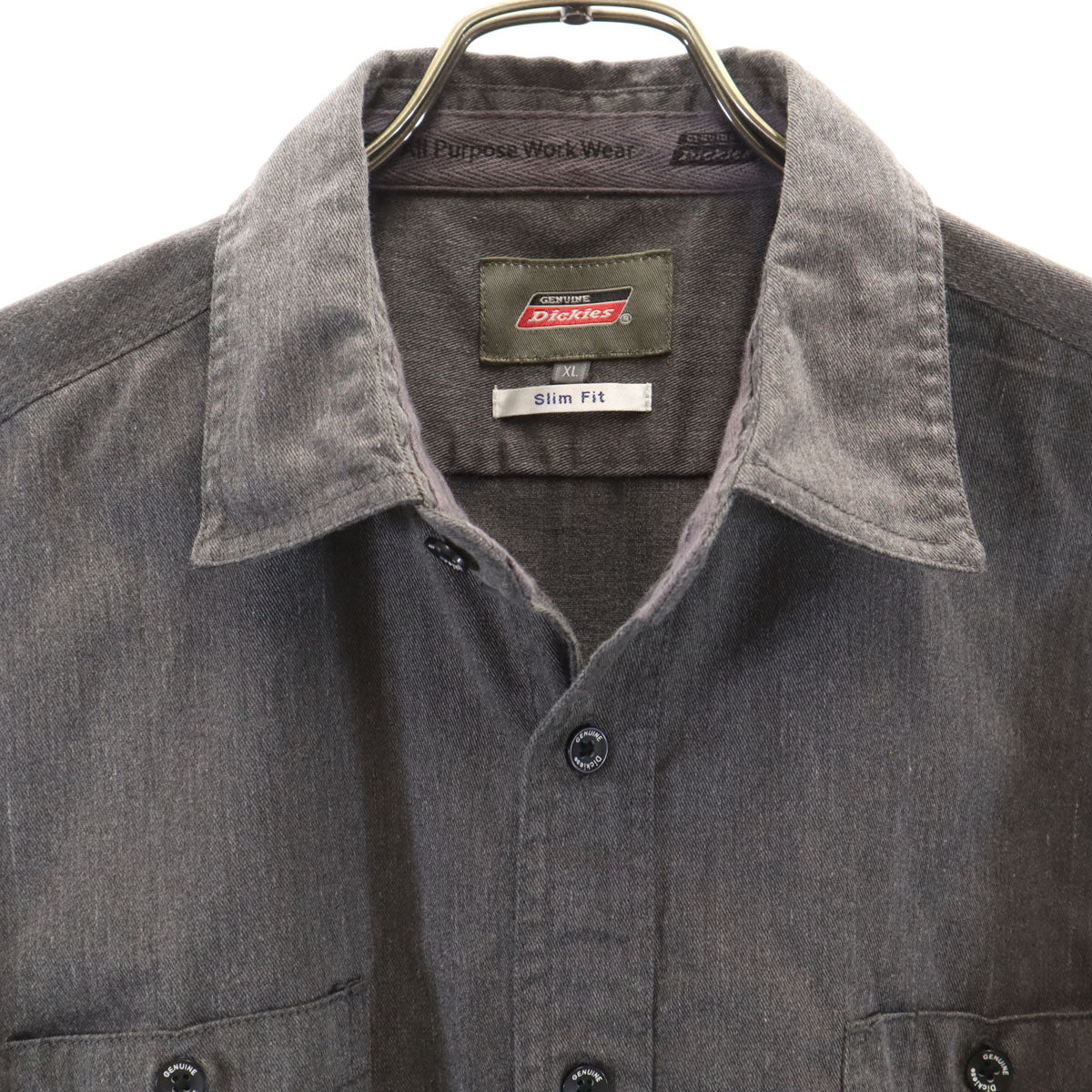 Dickies ディッキーズ 半袖 スリムフィット ワークシャツ XL チャコールグレー メンズ