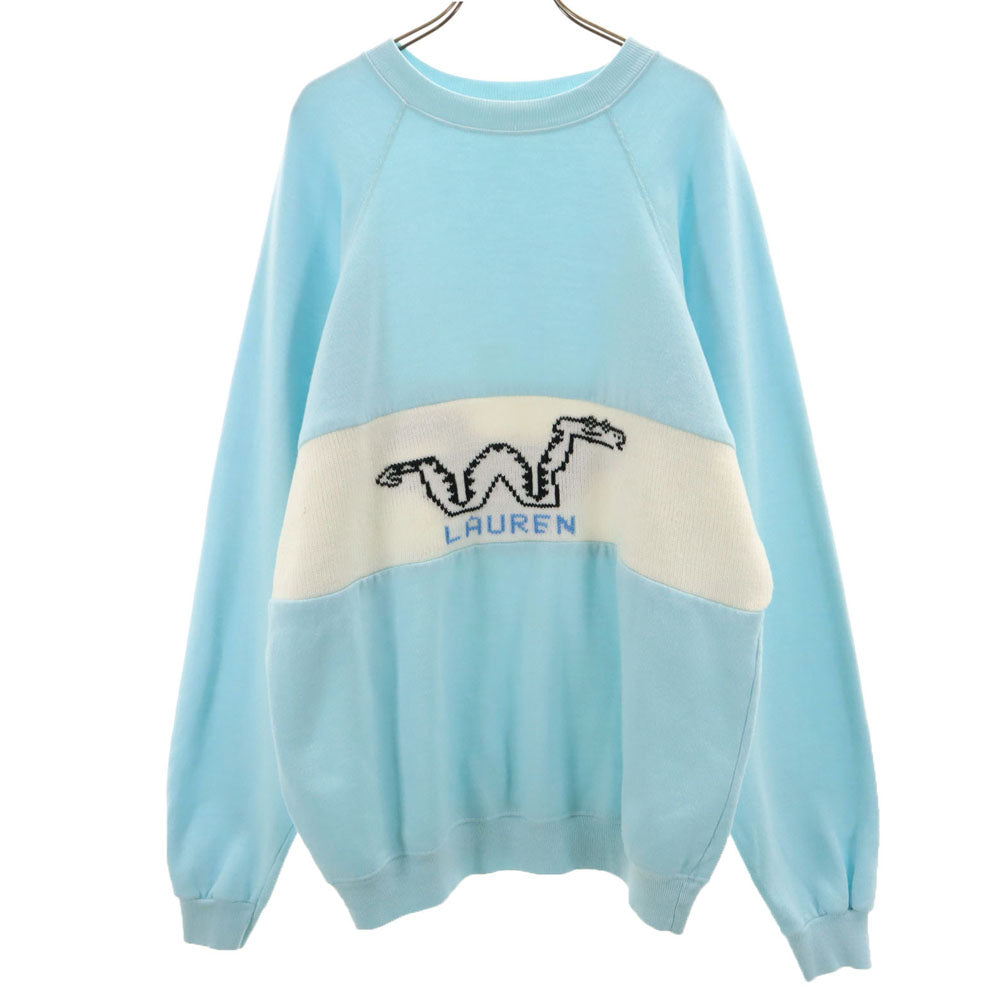 Hanes ヘインズ 80s USA製 ヴィンテージ 切り替え 長袖 ニット切替 トレーナー XXL 水色 ビッグサイズ メンズ