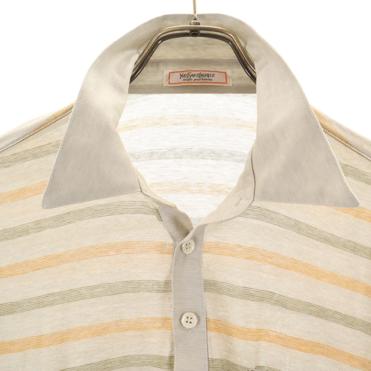 YVES SAINT LAURENT イヴサンローラン 90s オールド ボーダー柄 半袖 ポロシャツ L グレージュ メンズ