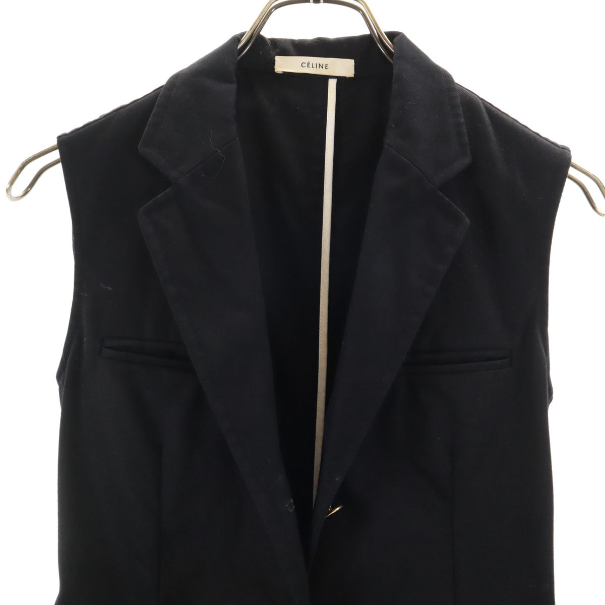 CELINE セリーヌ フランス製 半袖 ロング ベスト 36 ブラック レディース
