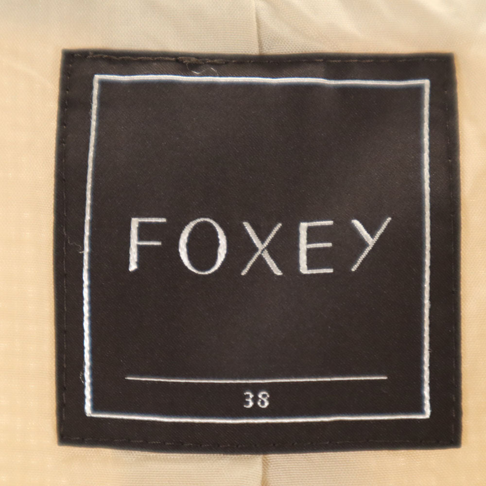 FOXEY フォクシー 日本製 7分袖 バスケットウィーブ ノーカラージャケット 38 ベージュ レディース