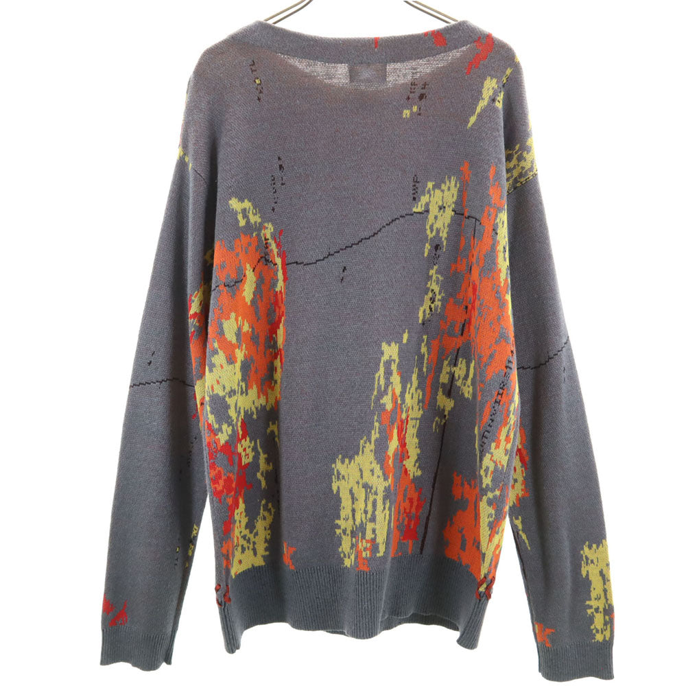 LANVIN en Bleu ランバンオンブルー リネンブレンド 総柄 長袖 ニット 48 チャコールグレー セーター レディース