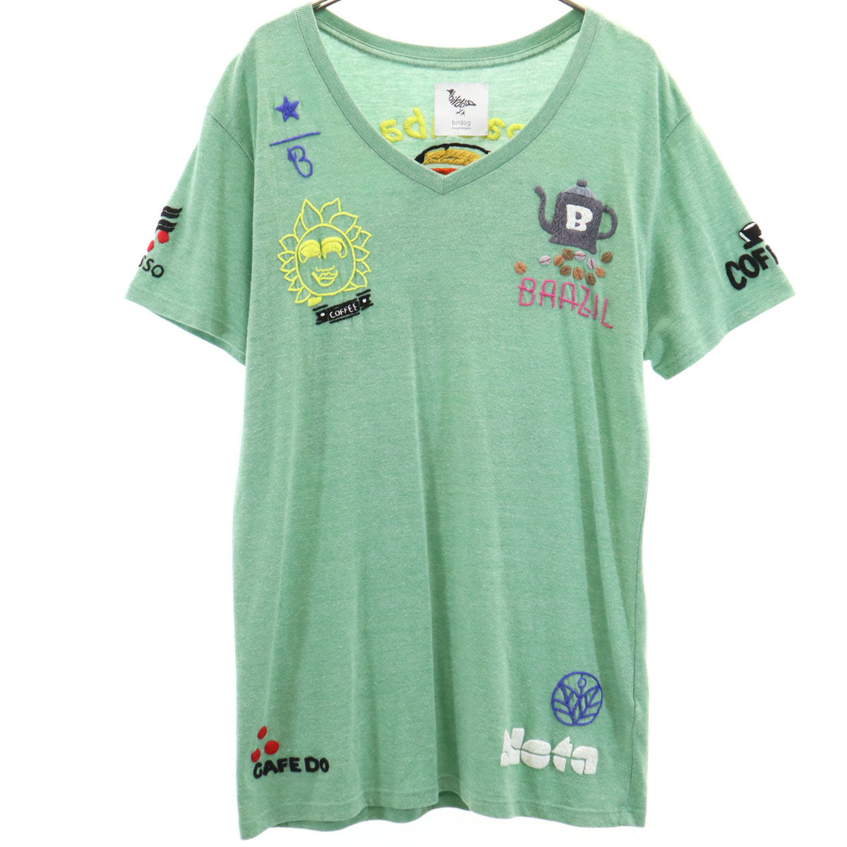 Birdog バードッグ バッグ COFFEE 刺繍 半袖 Vネック Tシャツ L グリーン レディース