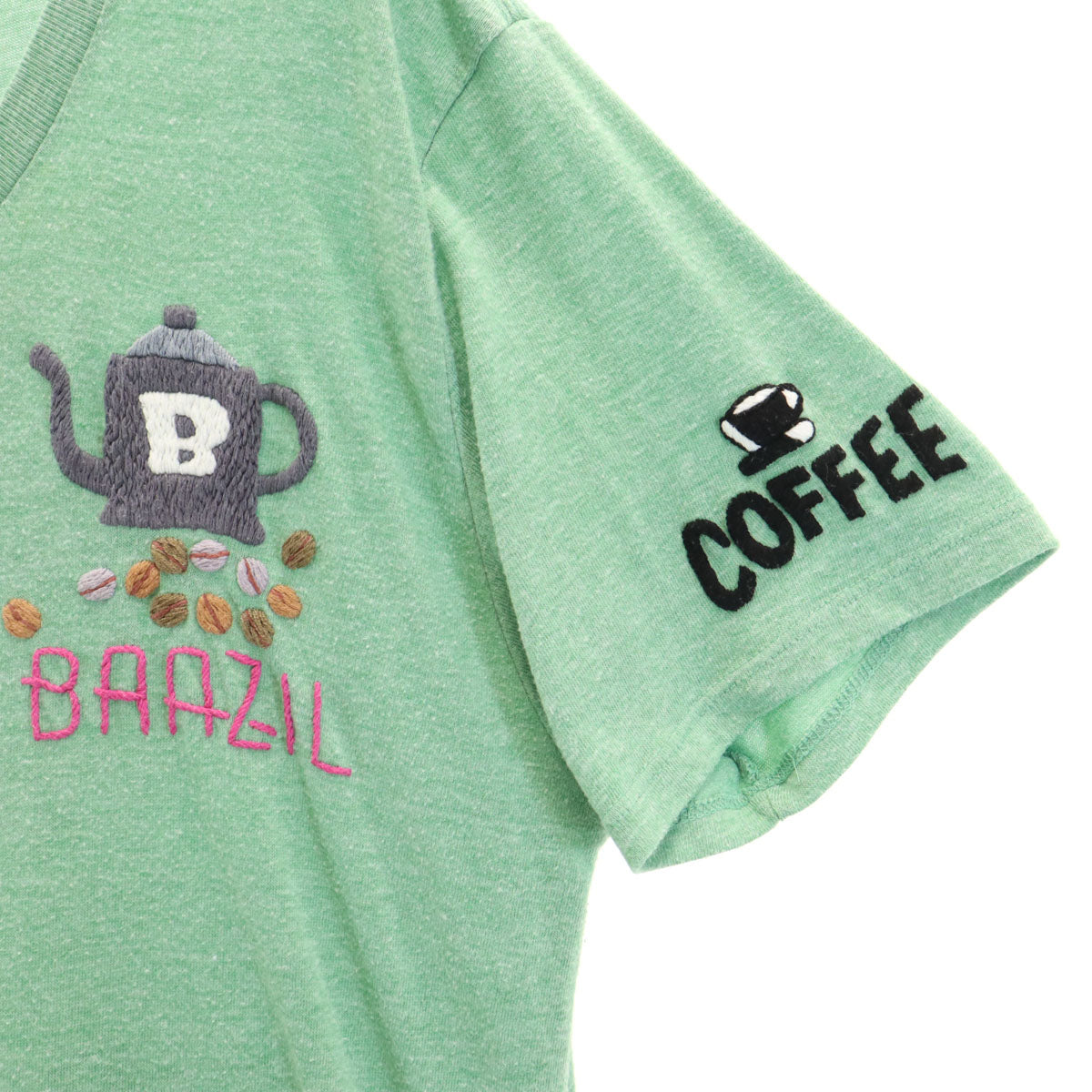 Birdog バードッグ バッグ COFFEE 刺繍 半袖 Vネック Tシャツ L グリーン レディース