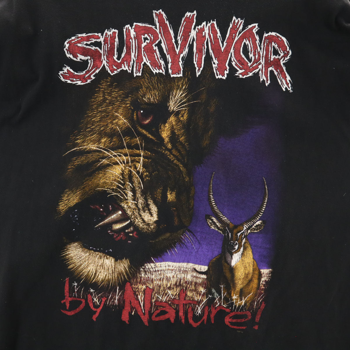 ZIP 90s オールド survivor by nature プリント 半袖 Tシャツ ブラック アニマル メンズ