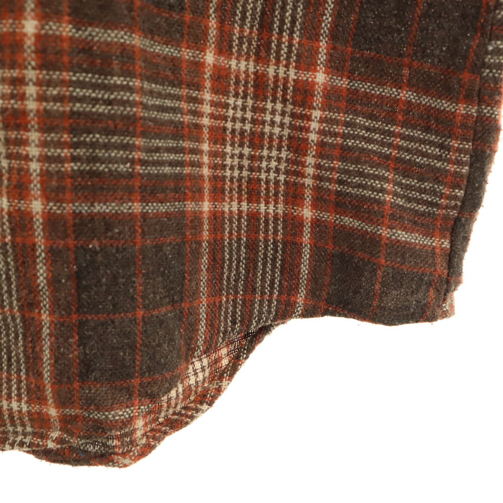 Sears シアーズ 80s リネンブレンド ヴィンテージ チェック柄 長袖 シャツ M ブラウン SportsWear メンズ