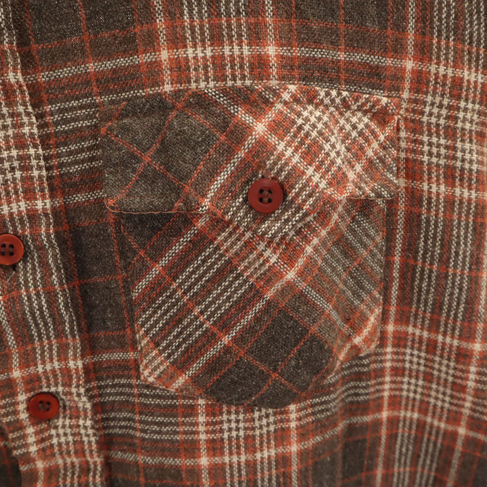 Sears シアーズ 80s リネンブレンド ヴィンテージ チェック柄 長袖 シャツ M ブラウン SportsWear メンズ