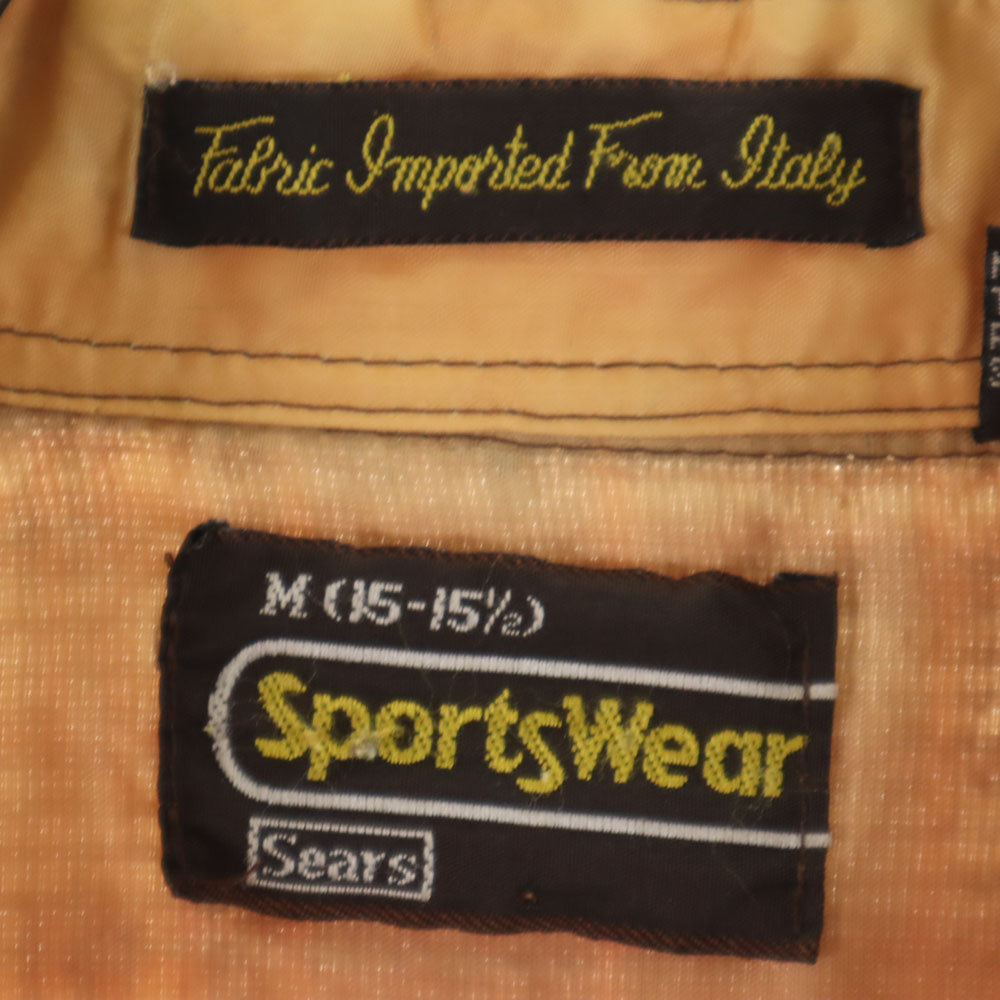 Sears シアーズ 80s リネンブレンド ヴィンテージ チェック柄 長袖 シャツ M ブラウン SportsWear メンズ