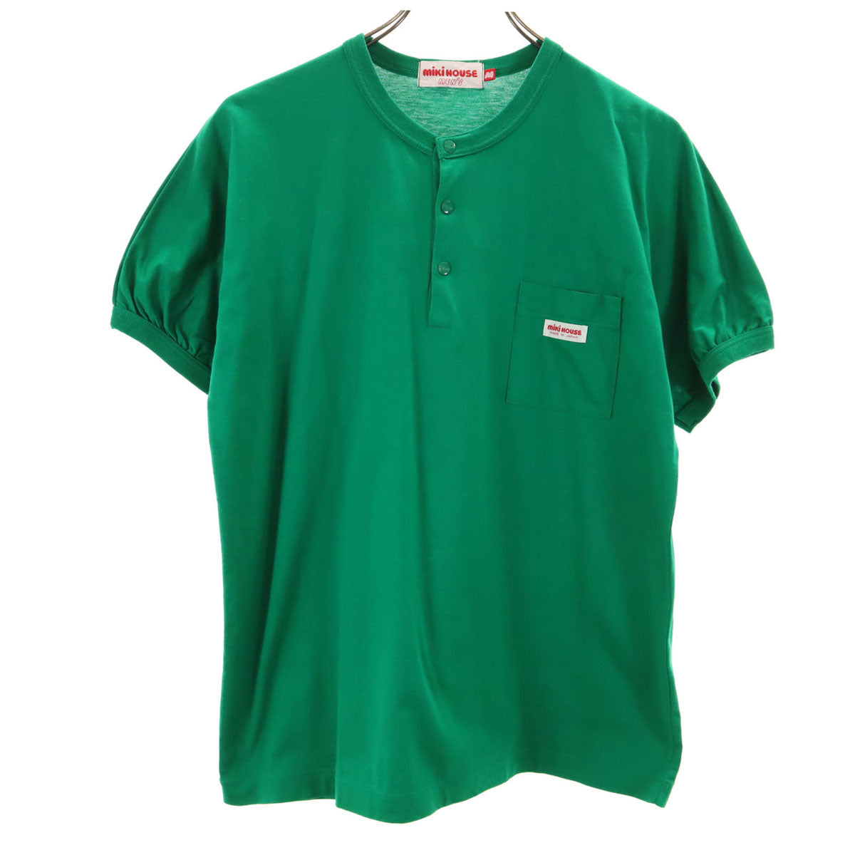 mikihouse ミキハウス バックロゴ 半袖 ヘンリーネック Tシャツ M グリーン メンズ