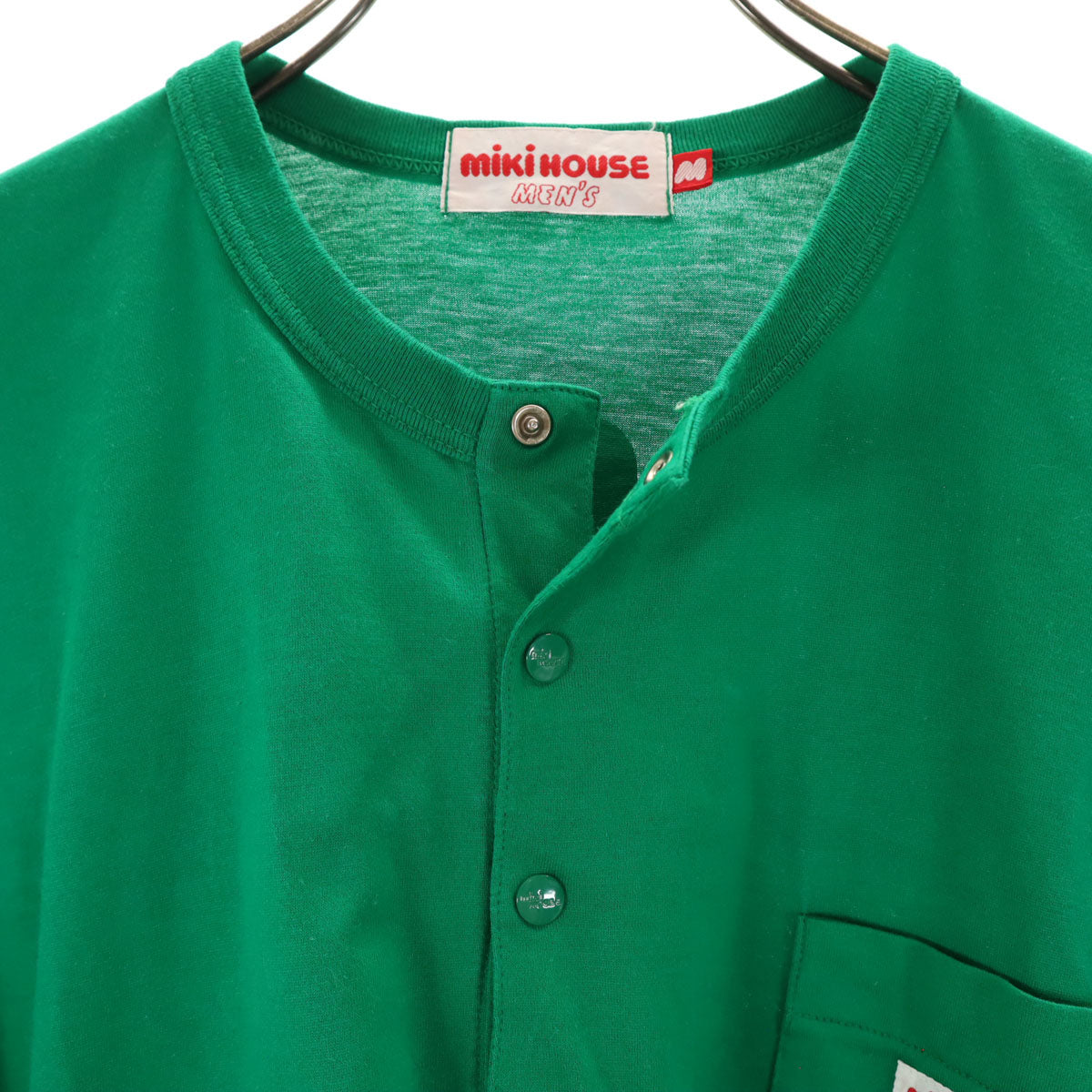 mikihouse ミキハウス バックロゴ 半袖 ヘンリーネック Tシャツ M グリーン メンズ
