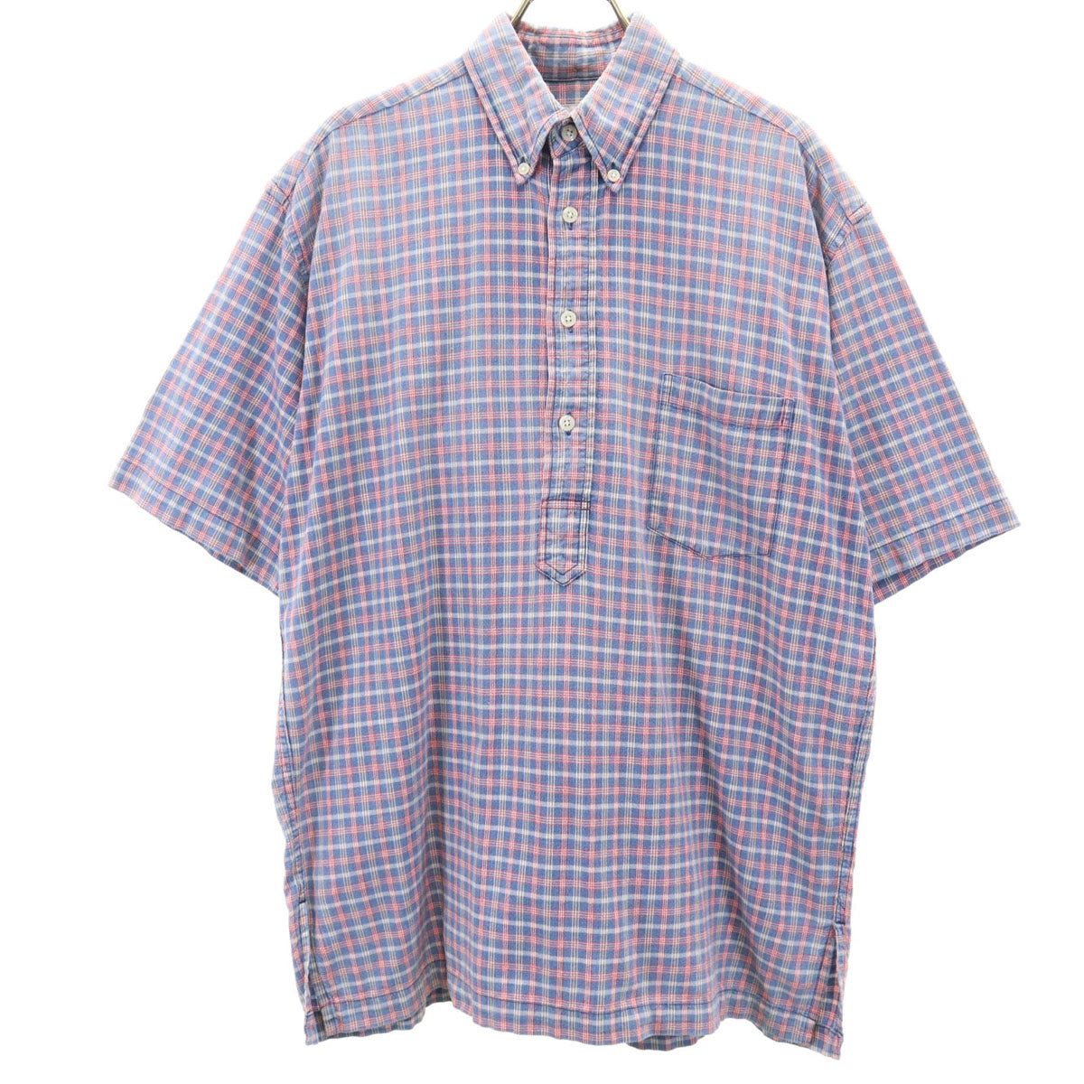 reyn spooner レインスプーナー 90s オールド 水着タグ チェック柄 半袖 ハーフボタン ボタンダウンシャツ M ブルー系 プルオーバー メンズ