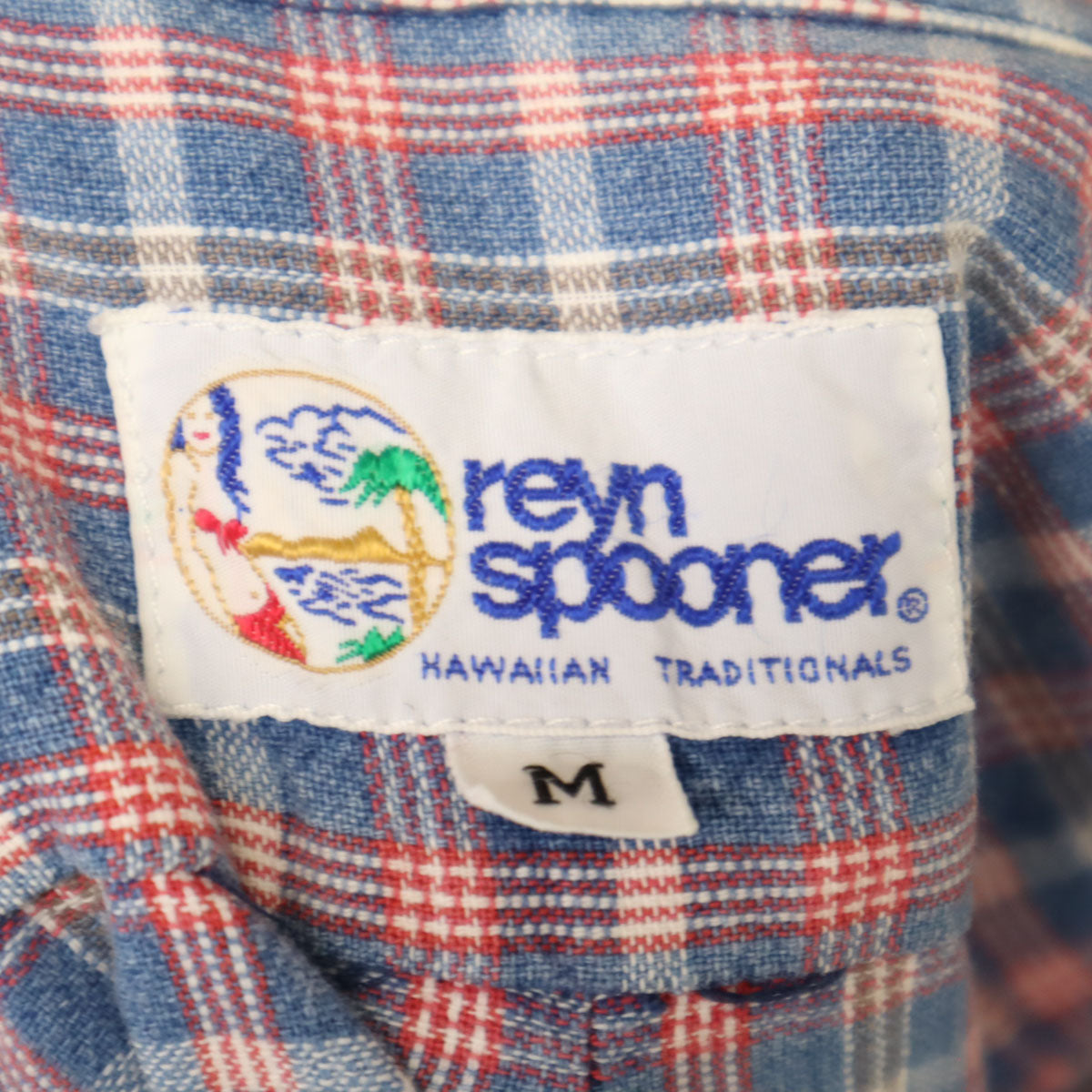 reyn spooner レインスプーナー 90s オールド 水着タグ チェック柄 半袖 ハーフボタン ボタンダウンシャツ M ブルー系 プルオーバー メンズ