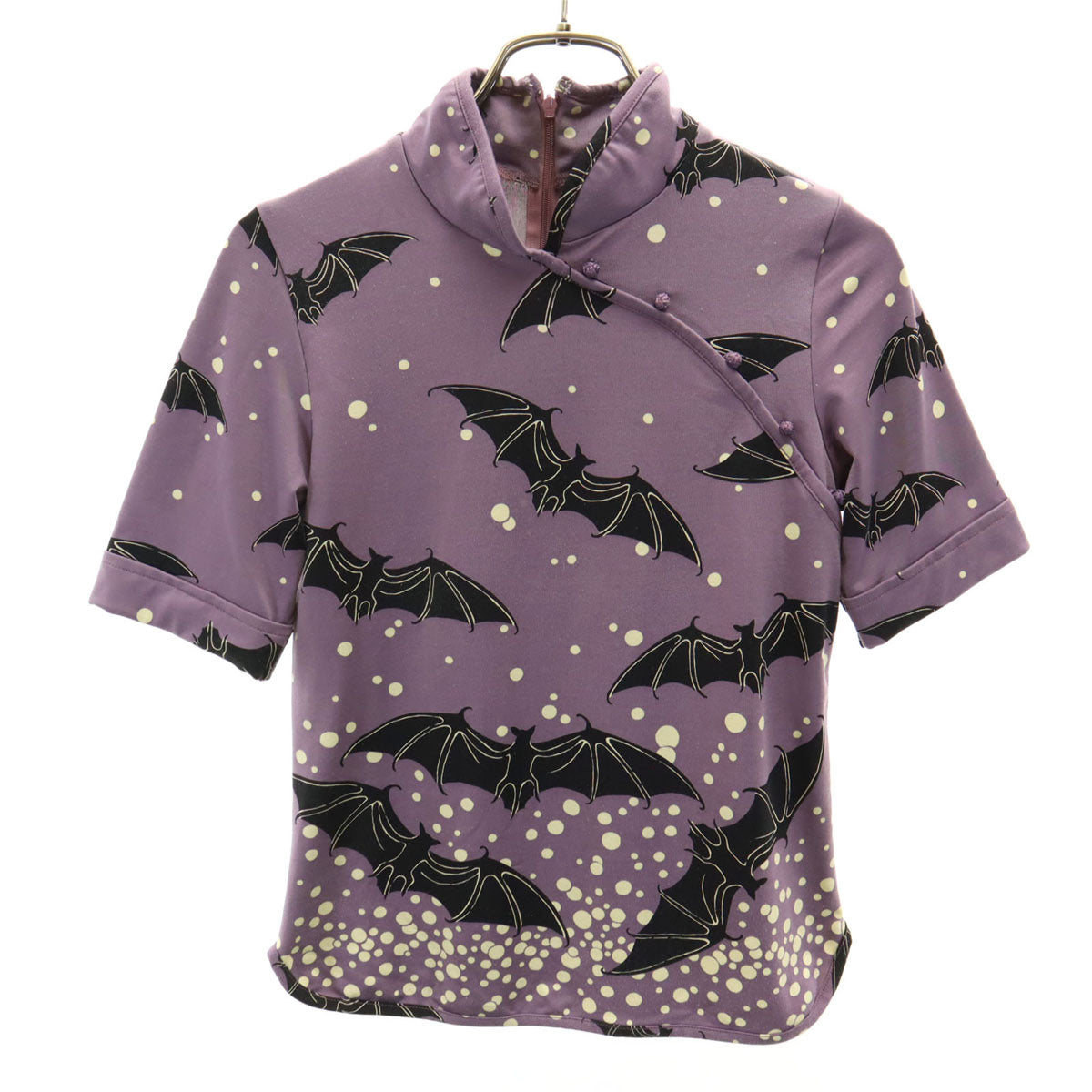 HYSTERICS ヒステリックス 日本製 コウモリ柄 半袖 チャイナ シャツ FREE パープル レディース
