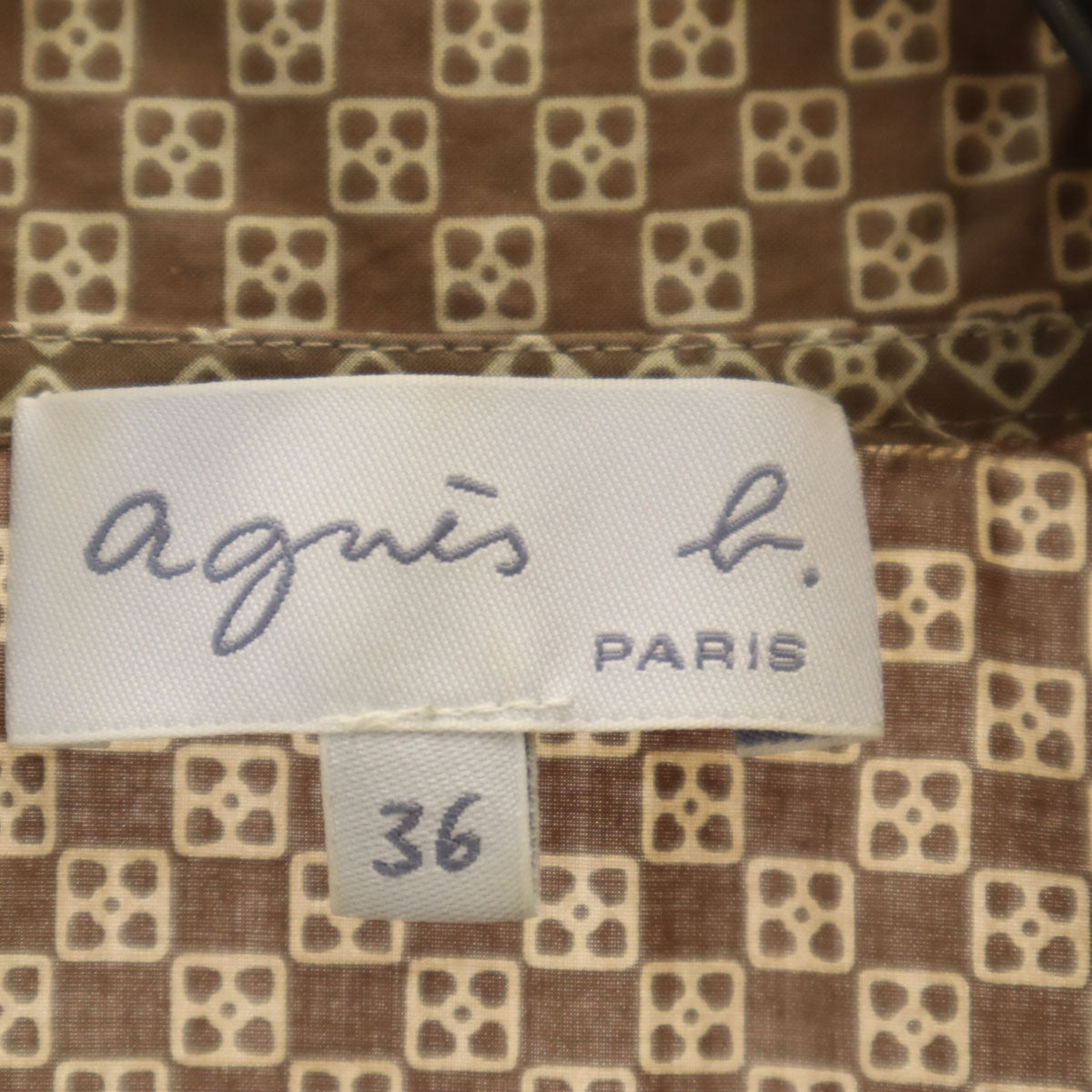 agnes b. アニエスベー 総柄 ノースリーブ シャツ 36 ブラウン レディース