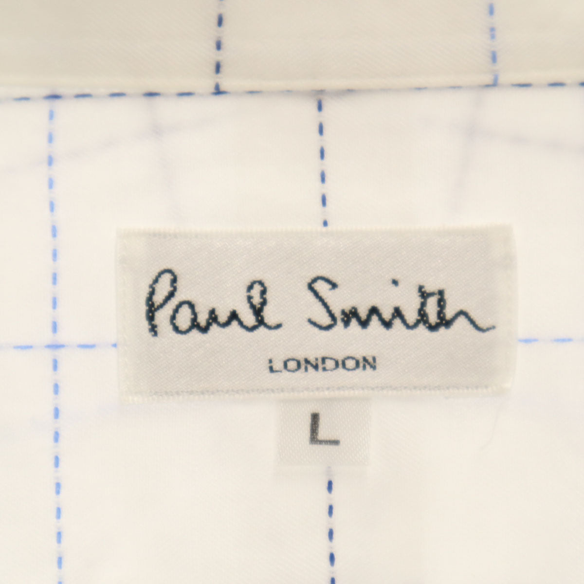 Paul Smith LONDON ポールスミスロンドン 日本製 チェック柄 半袖 コットンシャツ L ホワイト メンズ